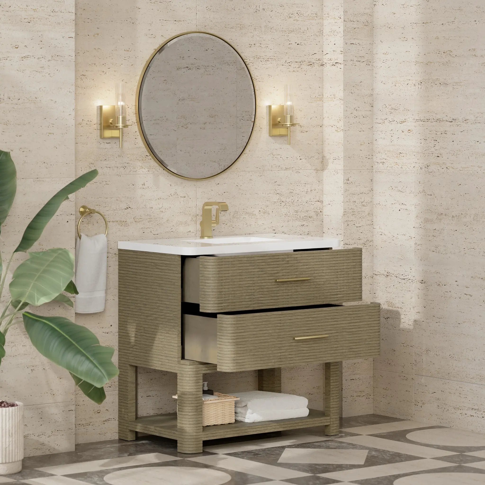 pebble oak vanity