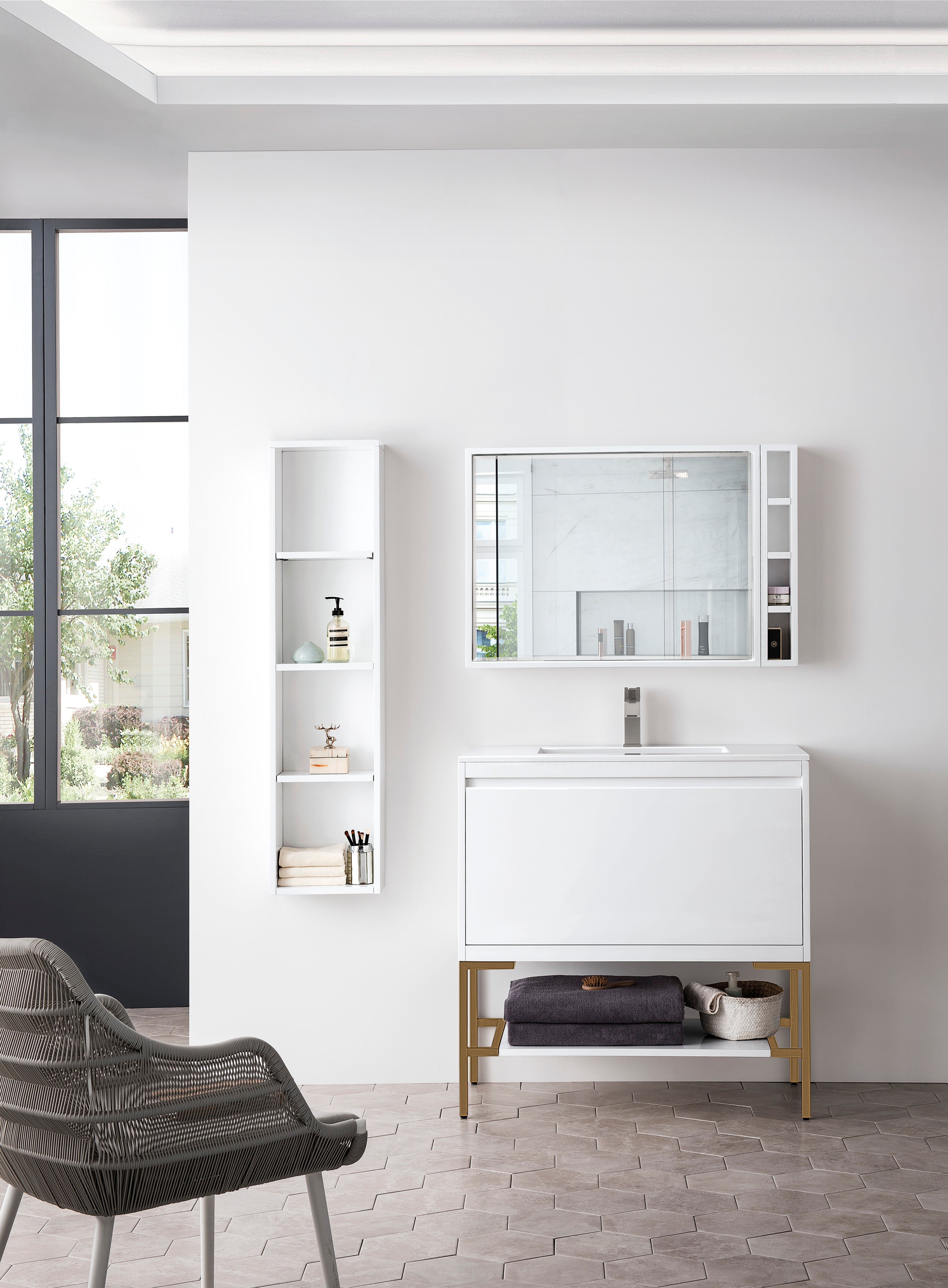 Glossy White Single Vanity Cabinet