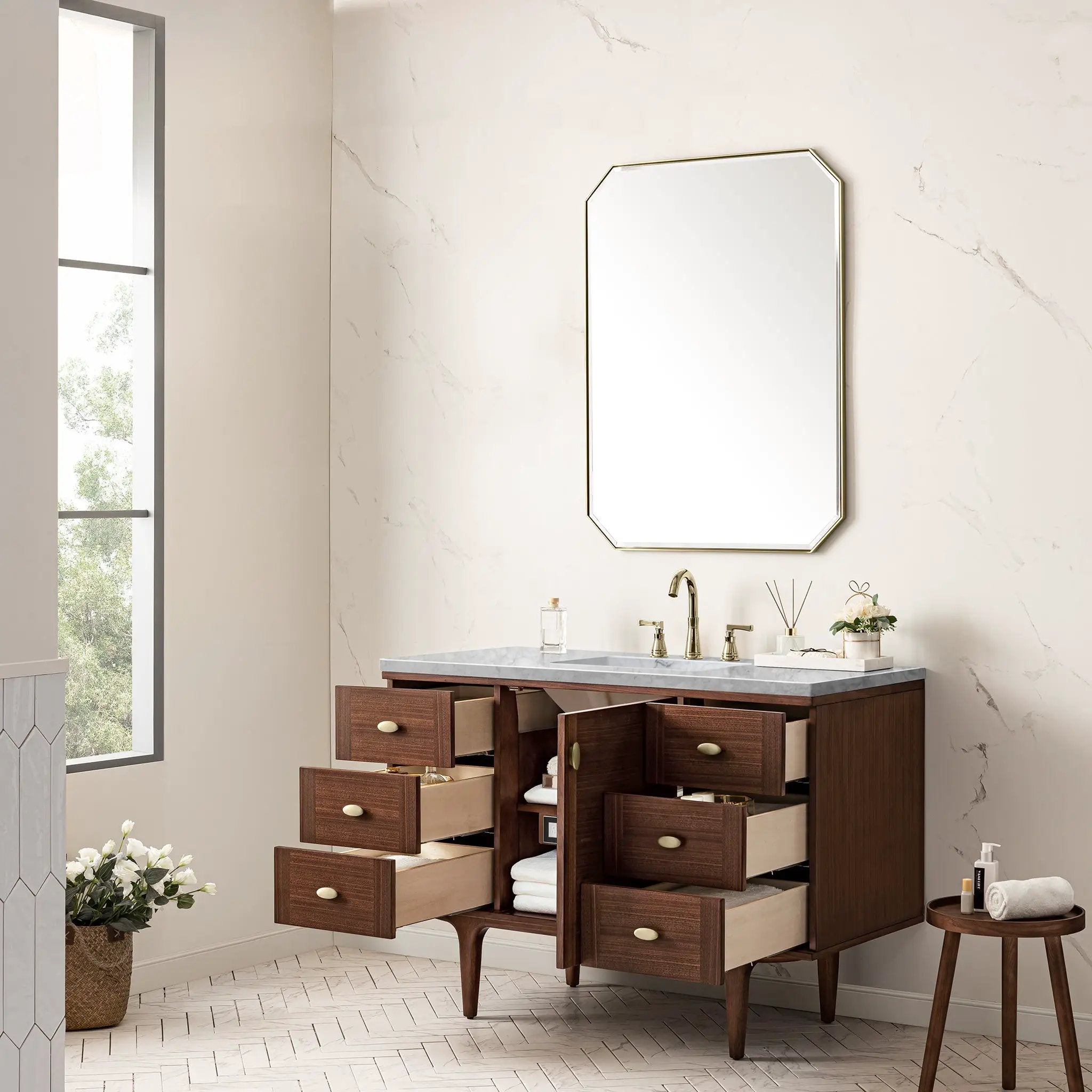mid-century walnut vanity