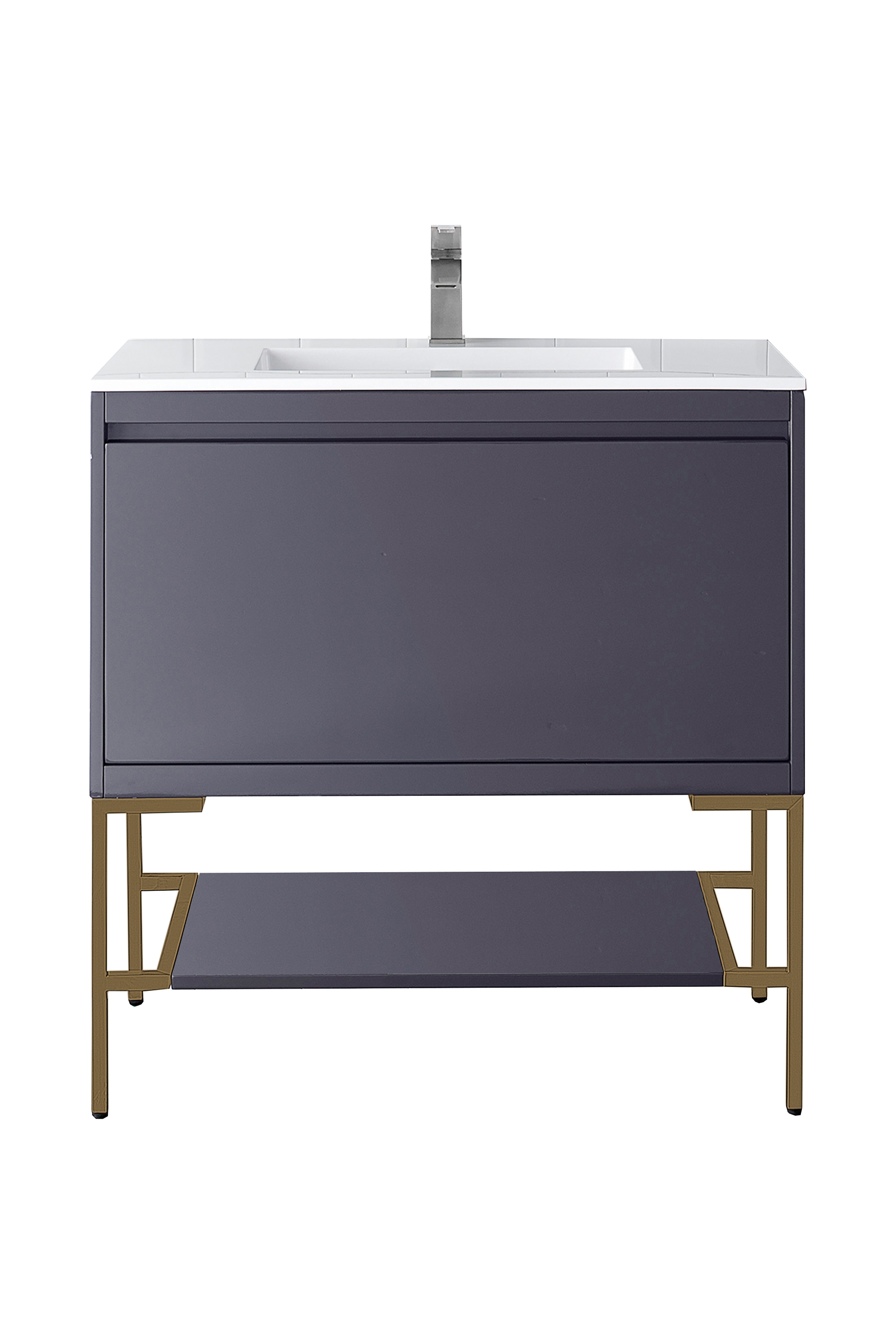 James Martin Vanities Milan 35.4" Single Vanity Cabinet, Modern Grey Glossy, Radiant Gold