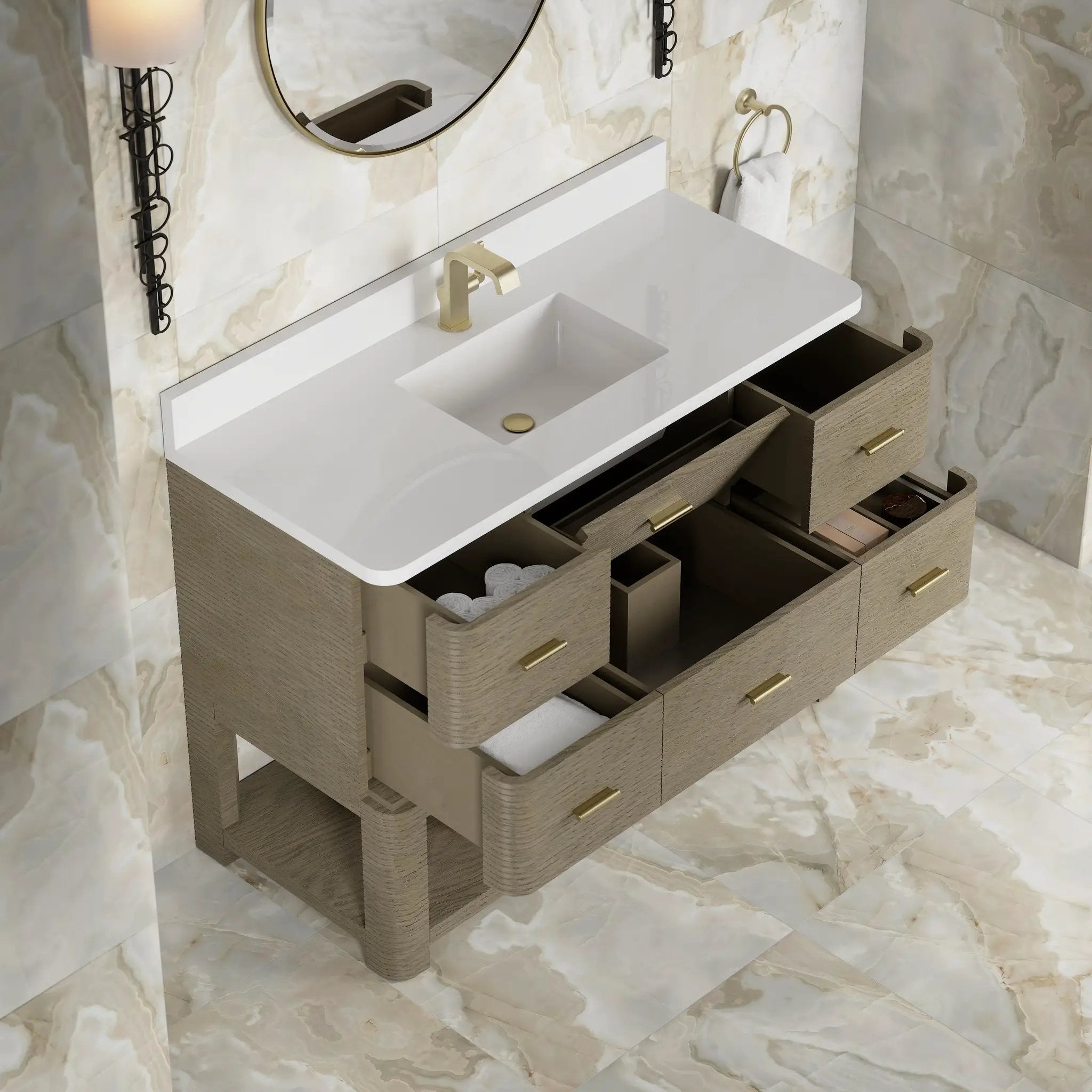 pebble oak vanity