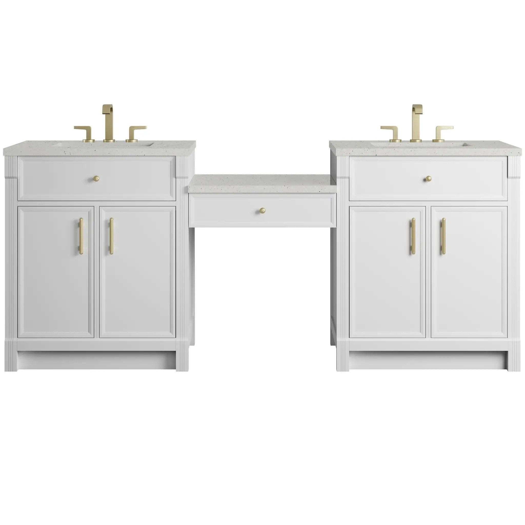 James Martin Bellshire 84" Dual Vanity Set with 24" Make-Up Counter - Bright White by James Martin Vanities