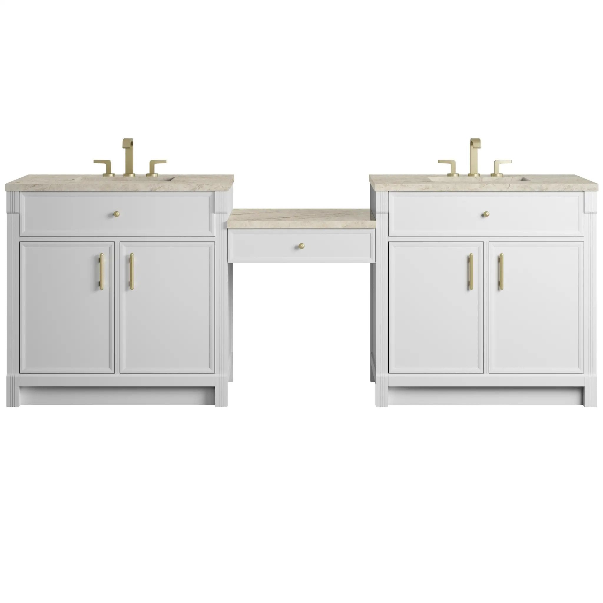 James Martin Bellshire 96" Dual Vanity Set with 24" Make-Up Counter - Bright White by James Martin Vanities