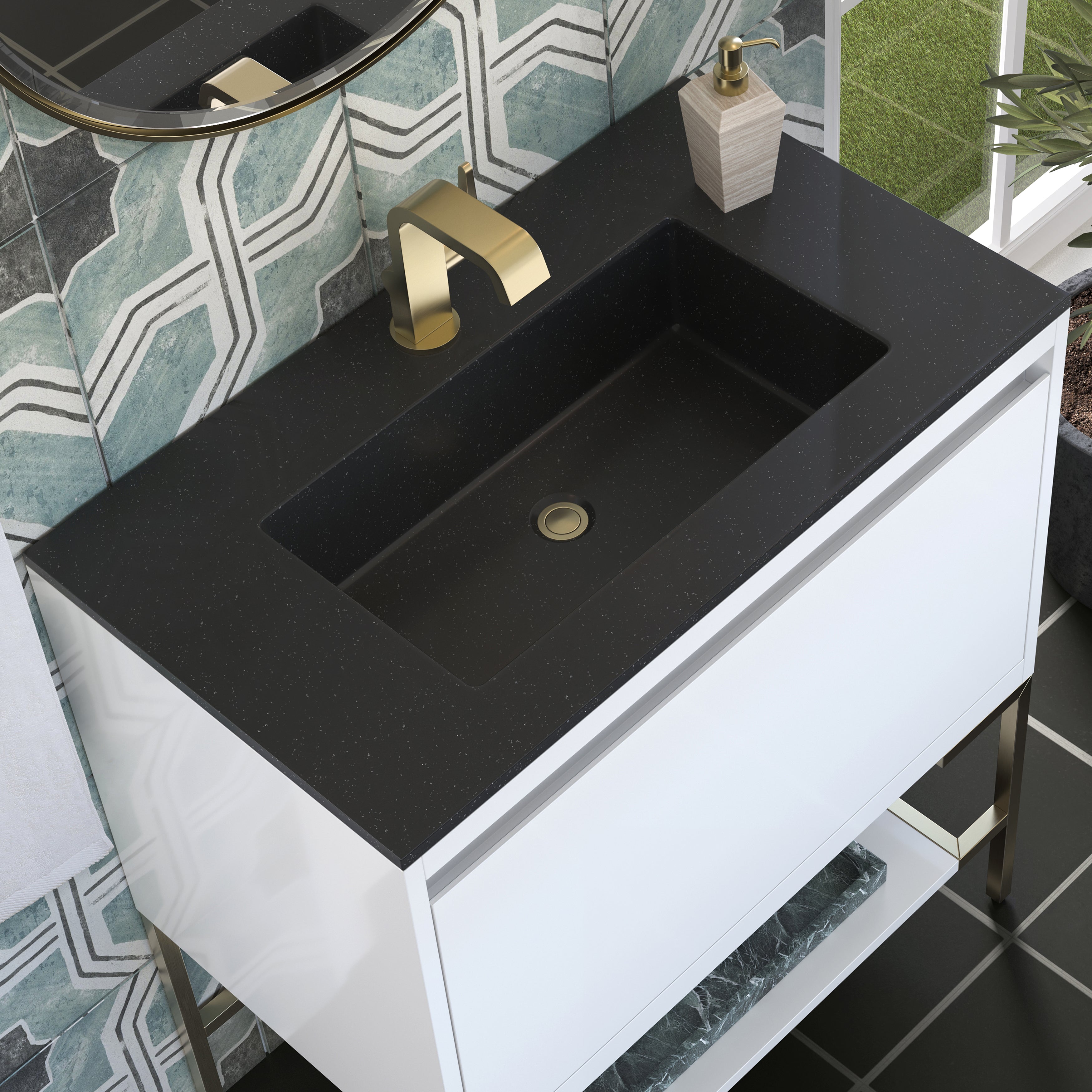 charcoal black composite stone top vanity