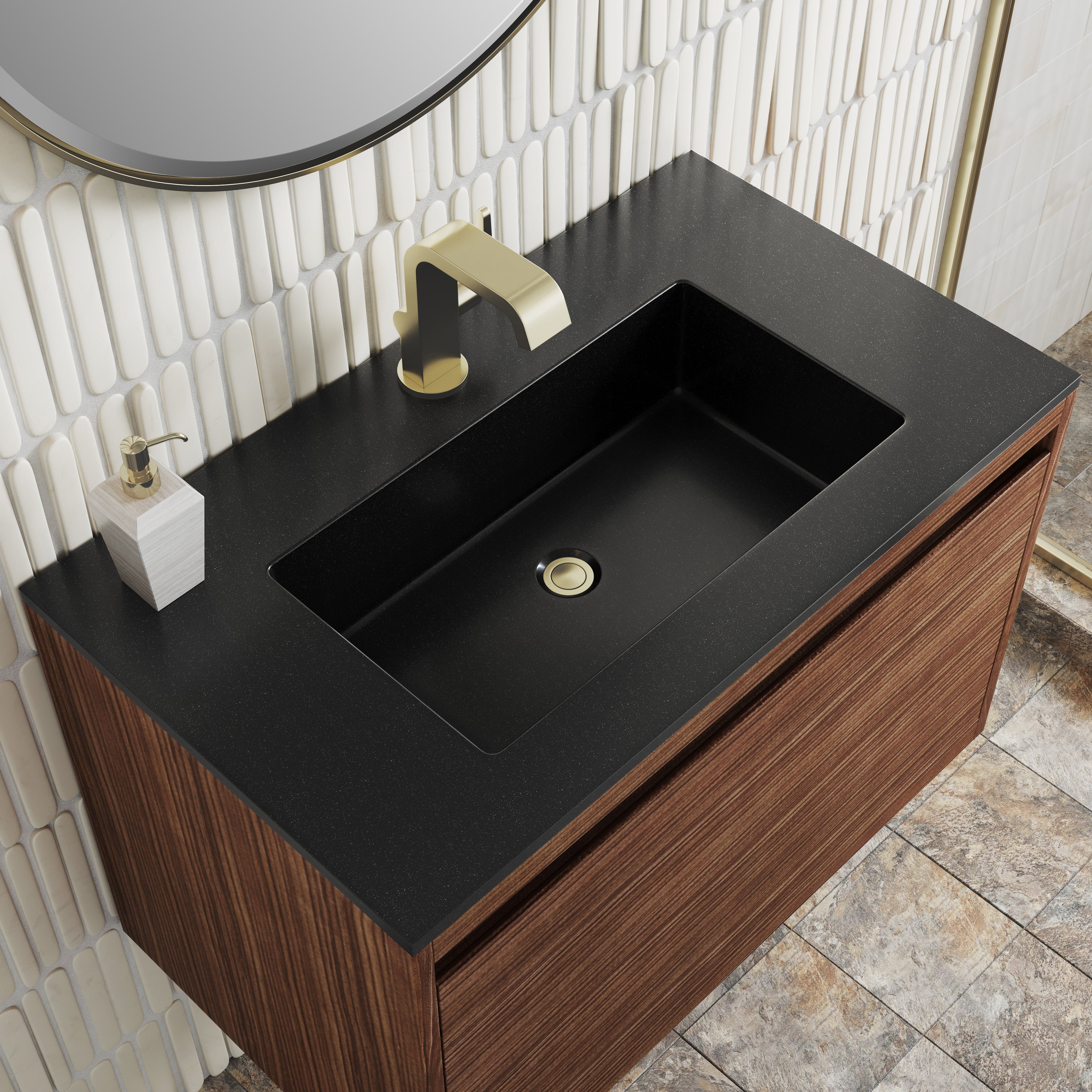 charcoal black composite stone top vanity