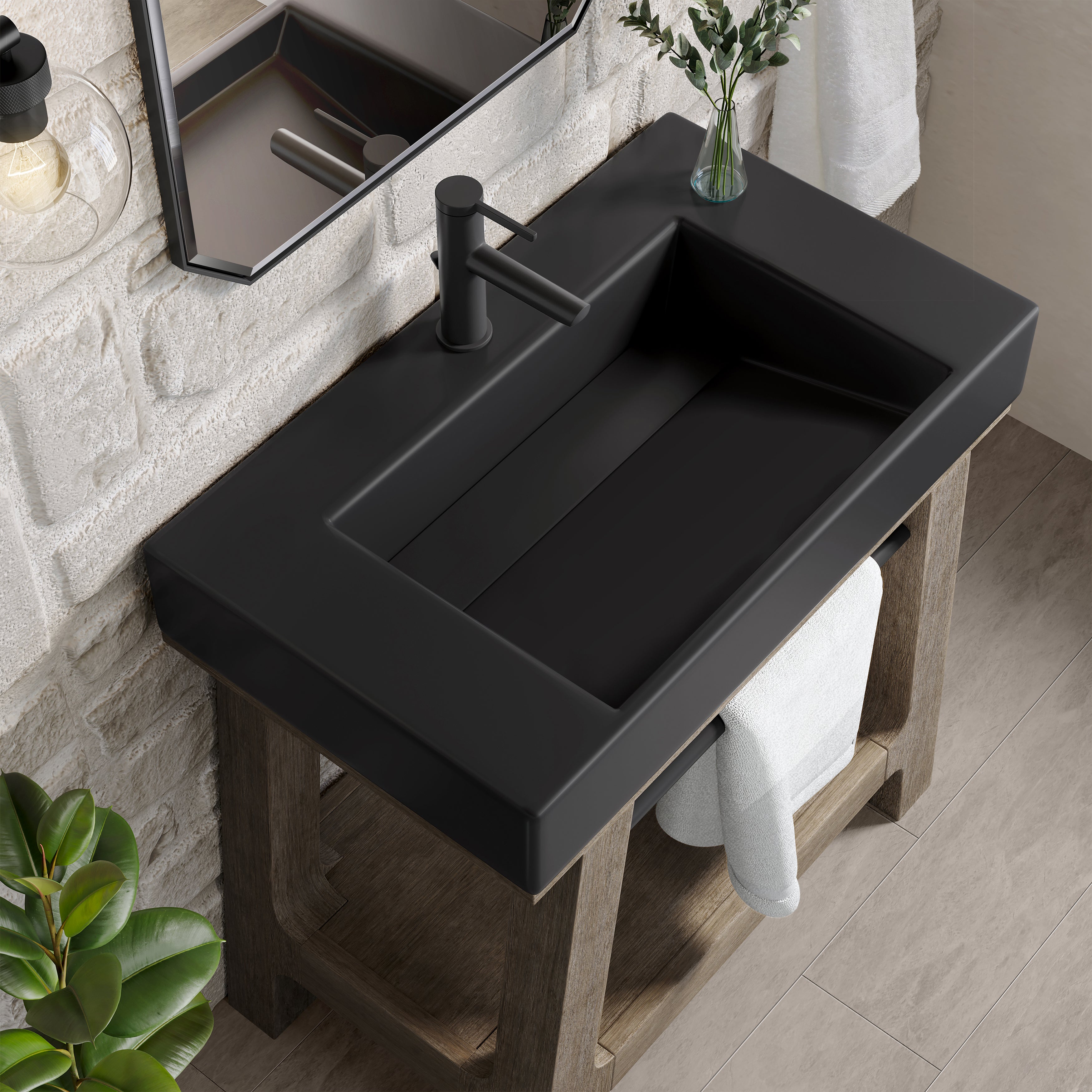 weathered timber sink console