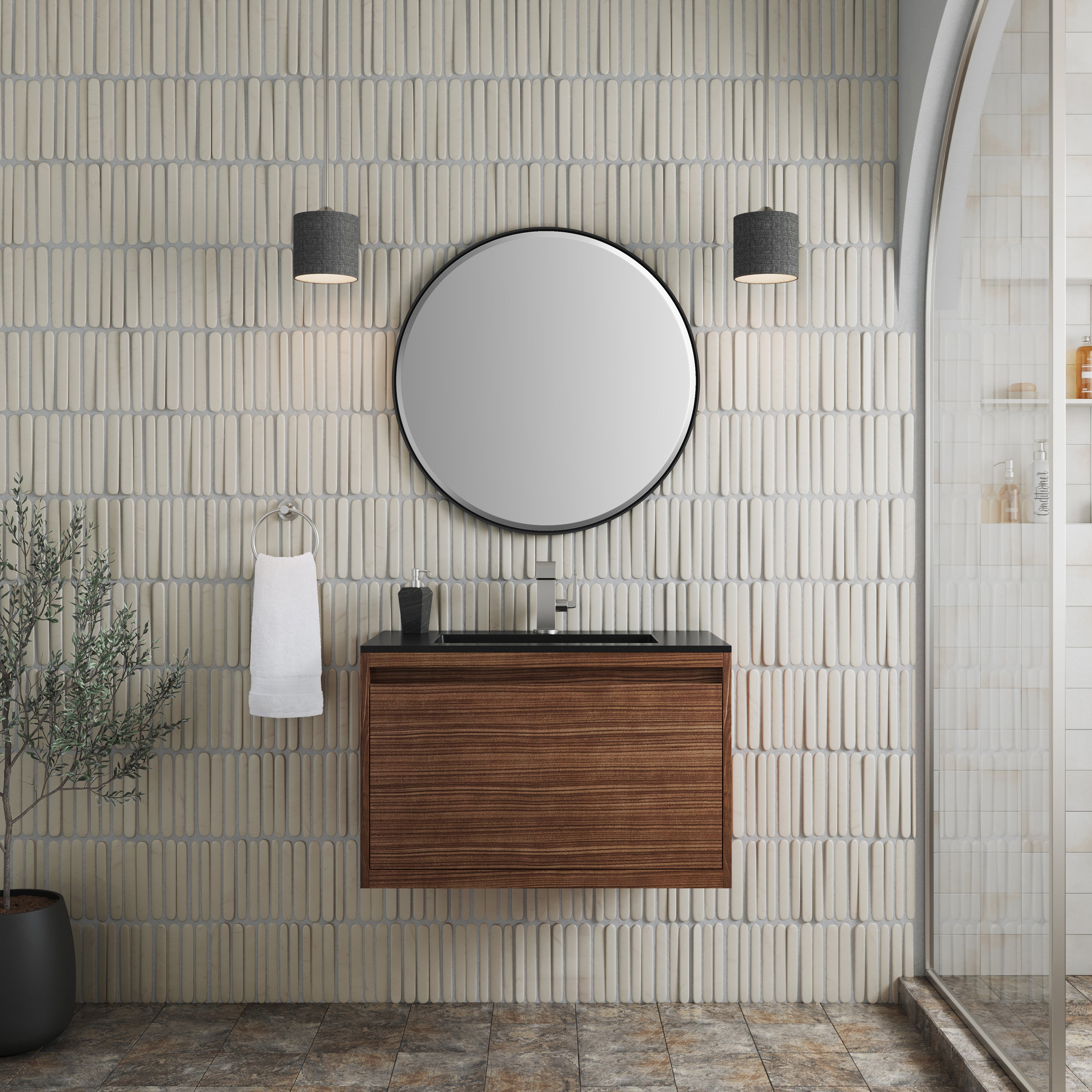 charcoal black composite stone top vanity