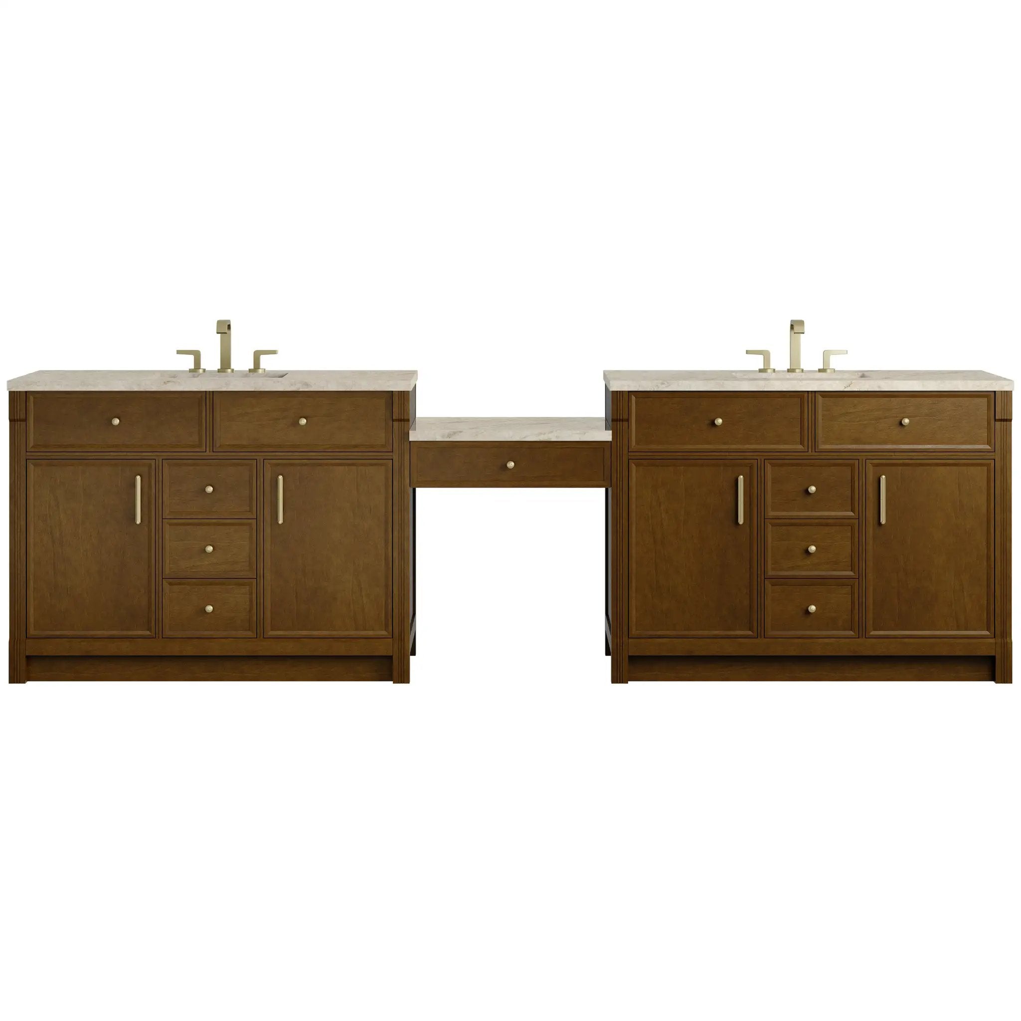 James Martin Bellshire 120" Dual Vanity Set with 24" Make-Up Counter - Honey Oak by James Martin Vanities