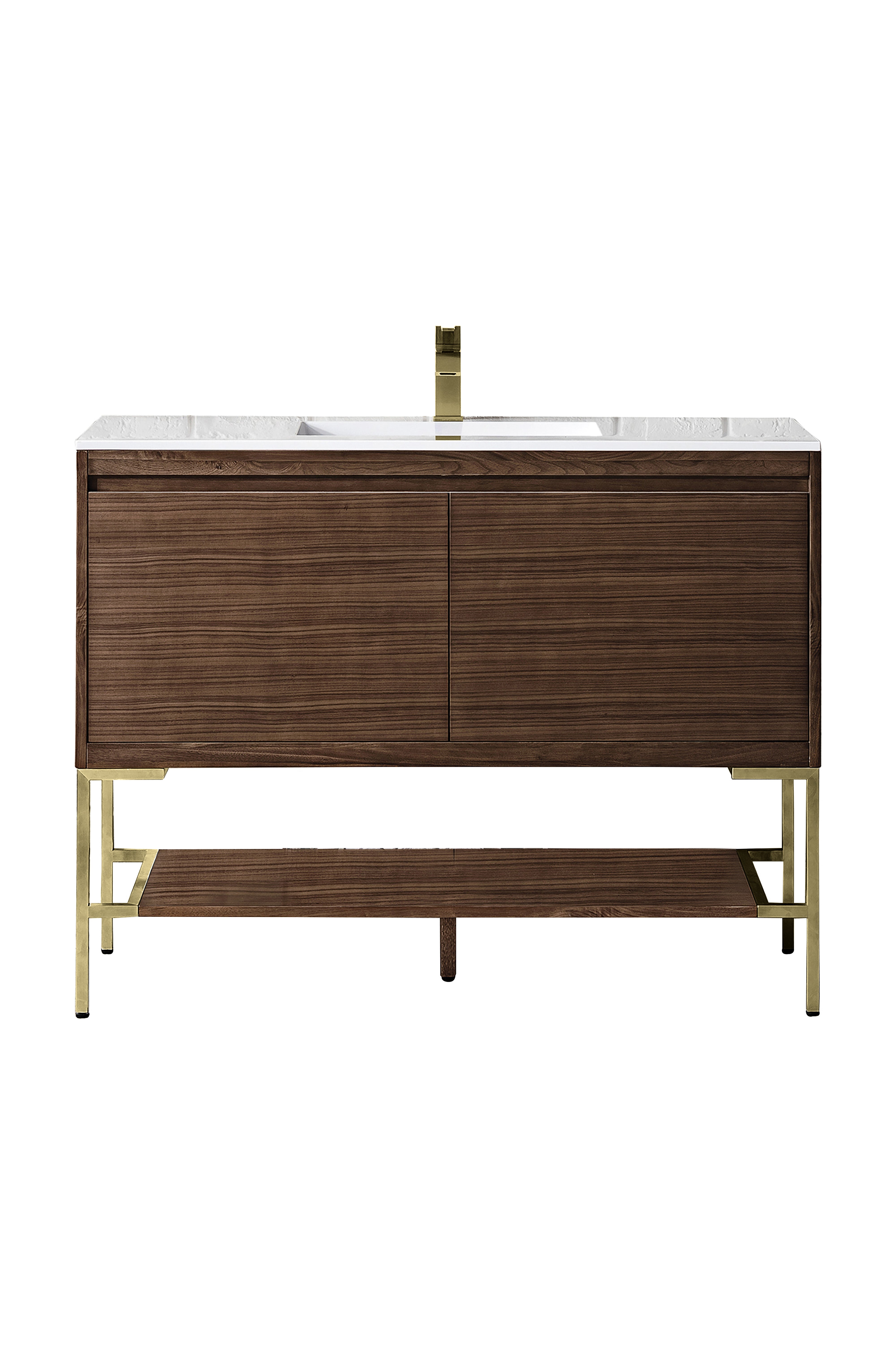 James Martin Vanities Mantova 47.3" Single Vanity - Mid-Century Walnut - Champagne Brass Base
