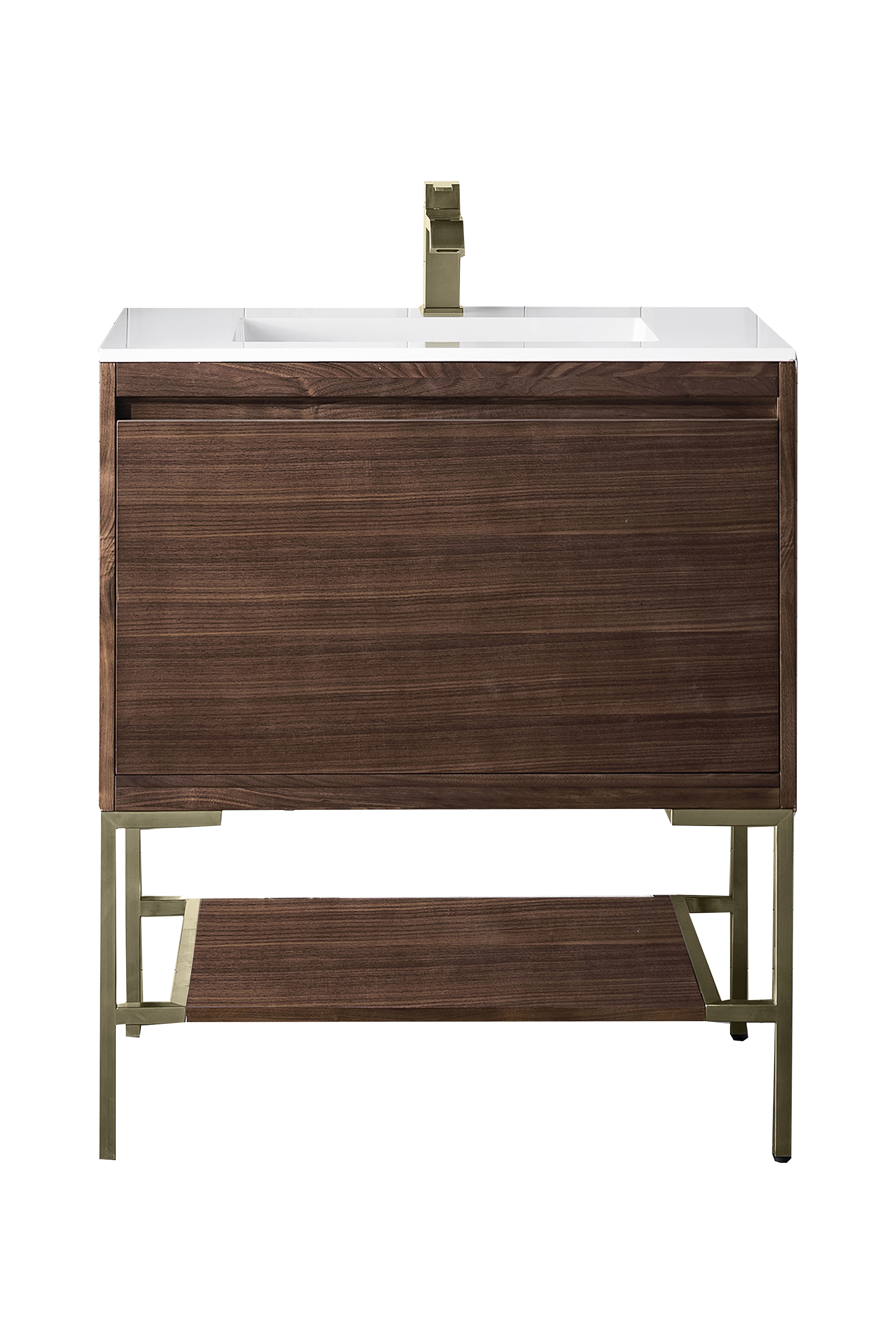James Martin Vanities Mantova 31.5" Single Vanity - Mid-Century Walnut - Champagne Brass Base