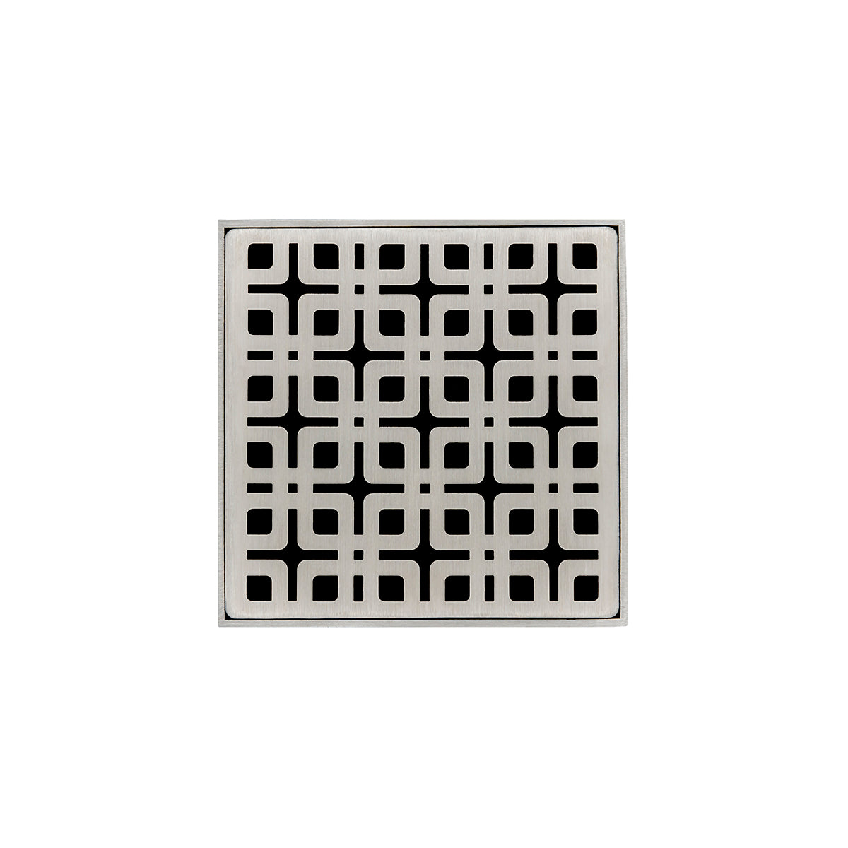 Infinity Drain 4" x 4" KD 4 Premium Center Drain Kit with Link Pattern Decorative Plate with Cast Iron Drain Body for Hot Mop, 2" Outlet