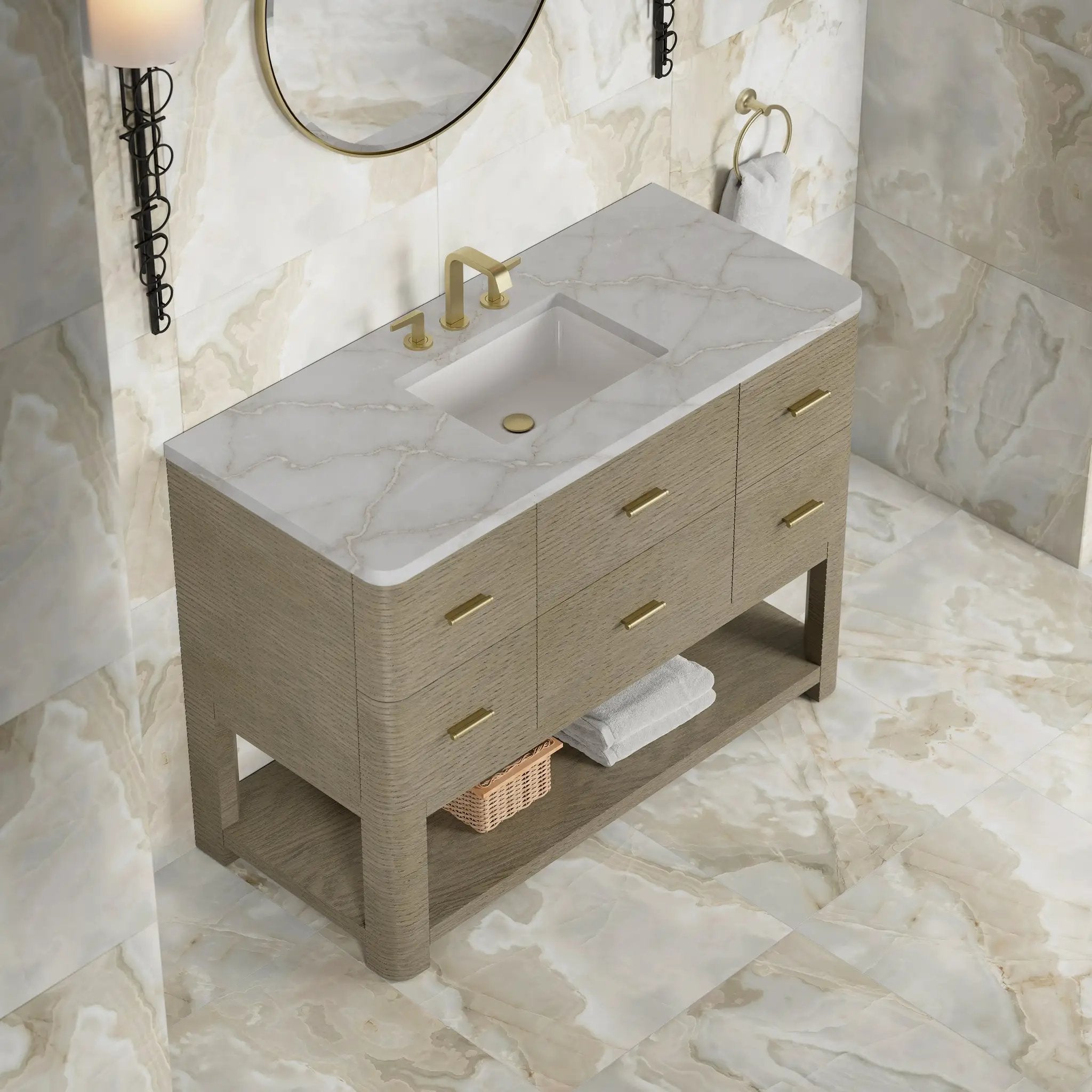 pebble oak vanity