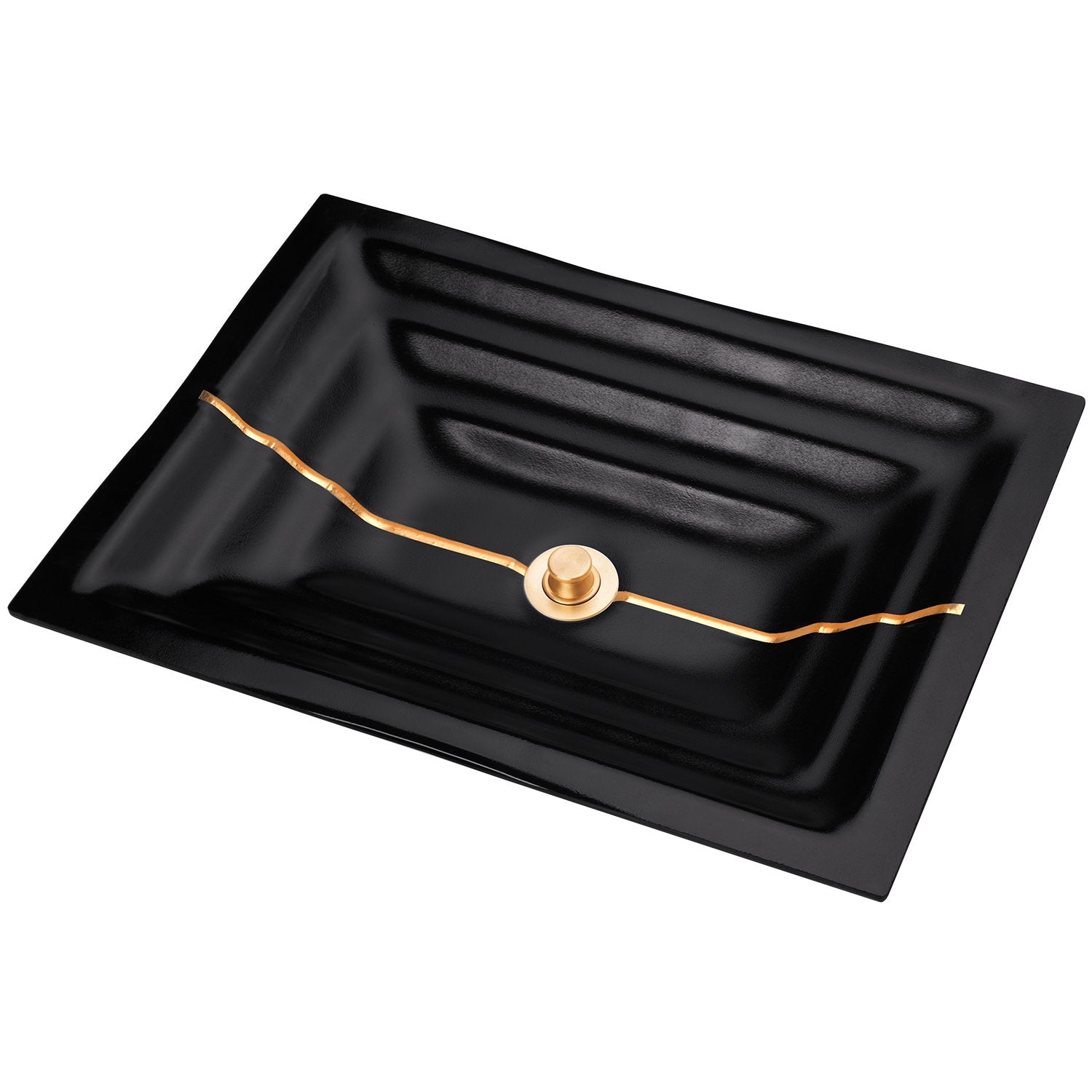 black glass with brass accent sink