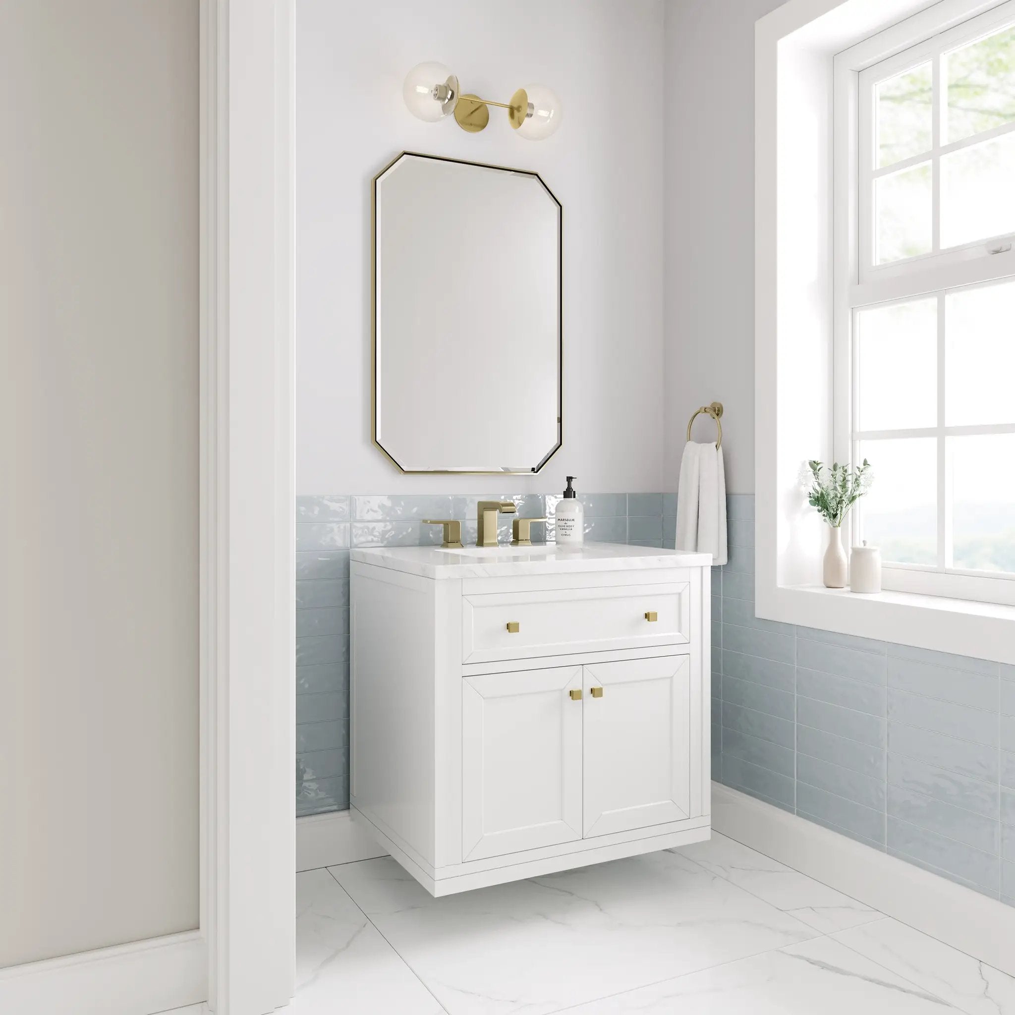 glossy white vanity