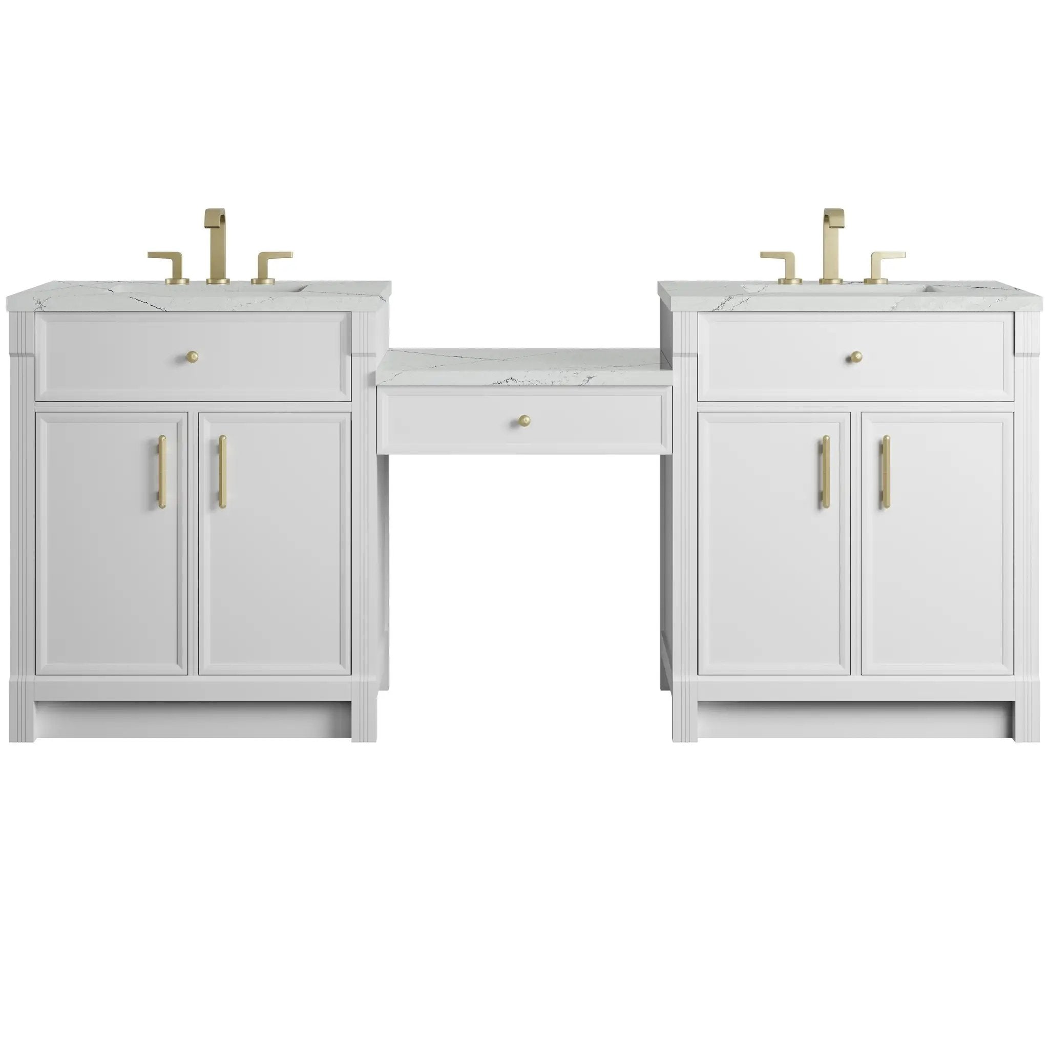 James Martin Bellshire 84" Dual Vanity Set with 24" Make-Up Counter - Bright White by James Martin Vanities
