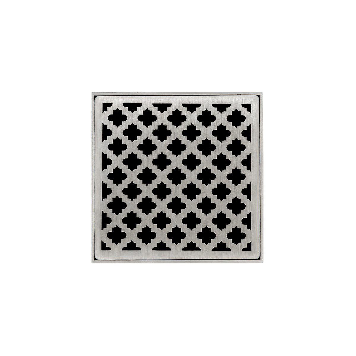 Infinity Drain 4" x 4" Strainer Premium Center Drain Kit with Moor Pattern Decorative Plate and 2" Throat for MD 4