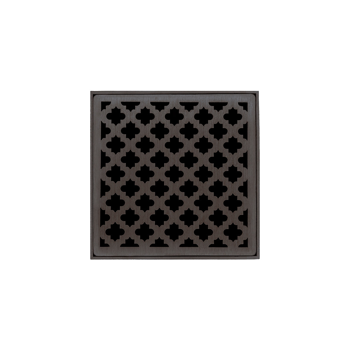 Infinity Drain 5" x 5" MD 5 High Flow Premium Center Drain Kit with Moor Pattern Decorative Plate with Cast Iron Drain Body, 3" No-Hub Outlet