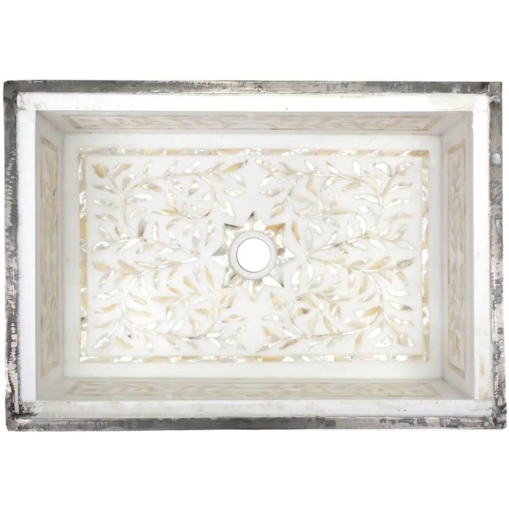Linkasink Floral Mother of Pearl Inlay Undermount Sink 20.75" - White Marble by Linkasink