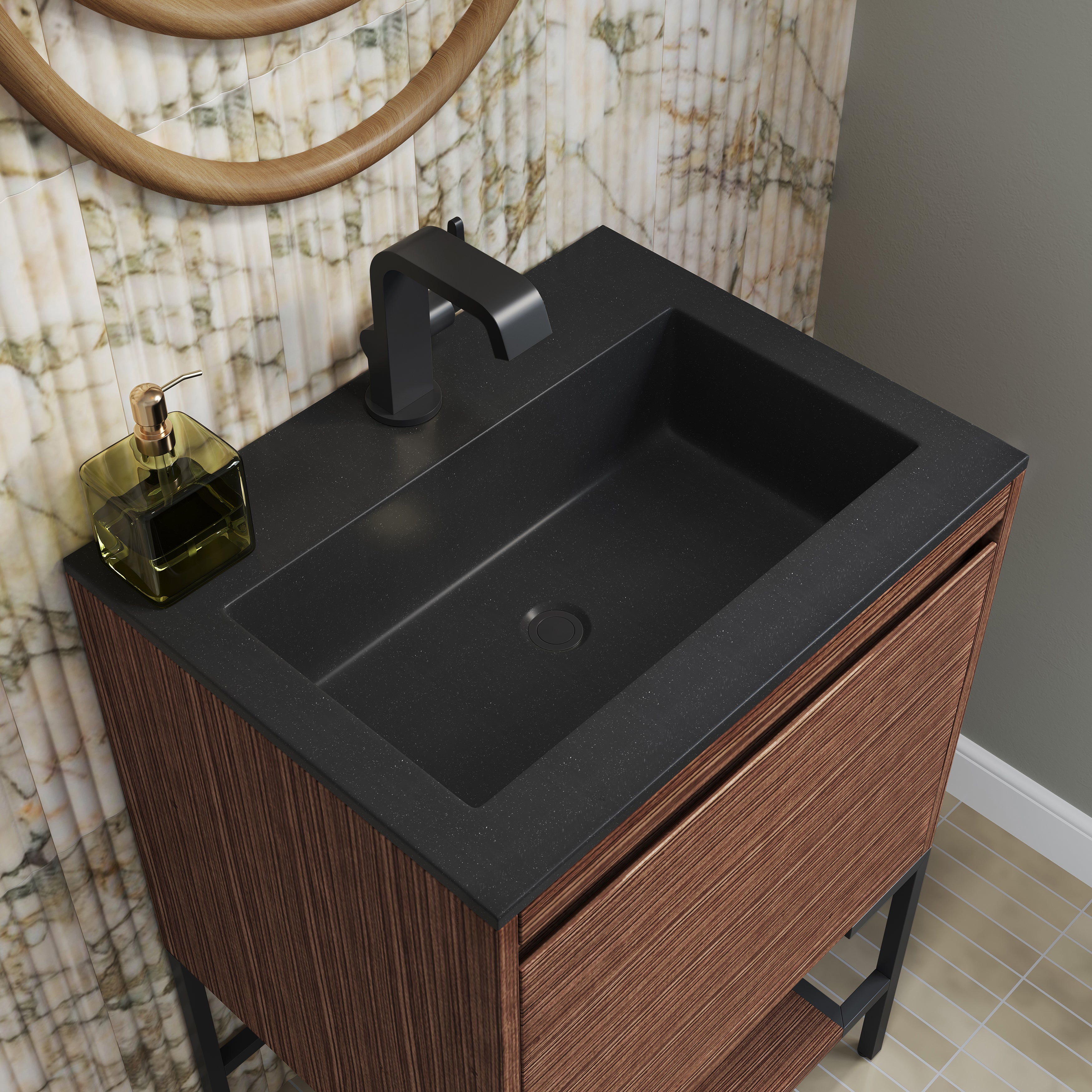 charcoal black composite stone top vanity