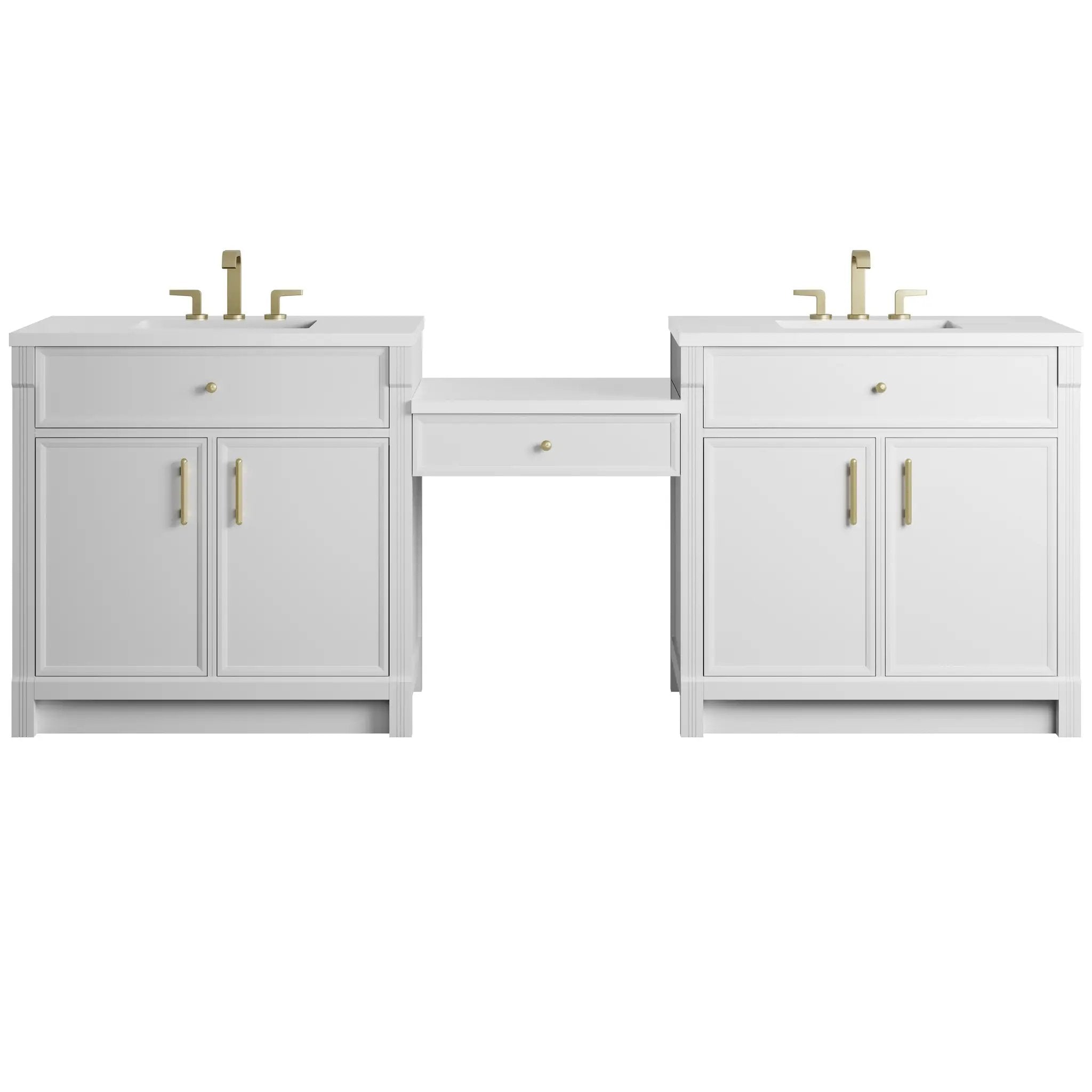 James Martin Bellshire 96" Dual Vanity Set with 24" Make-Up Counter - Bright White by James Martin Vanities