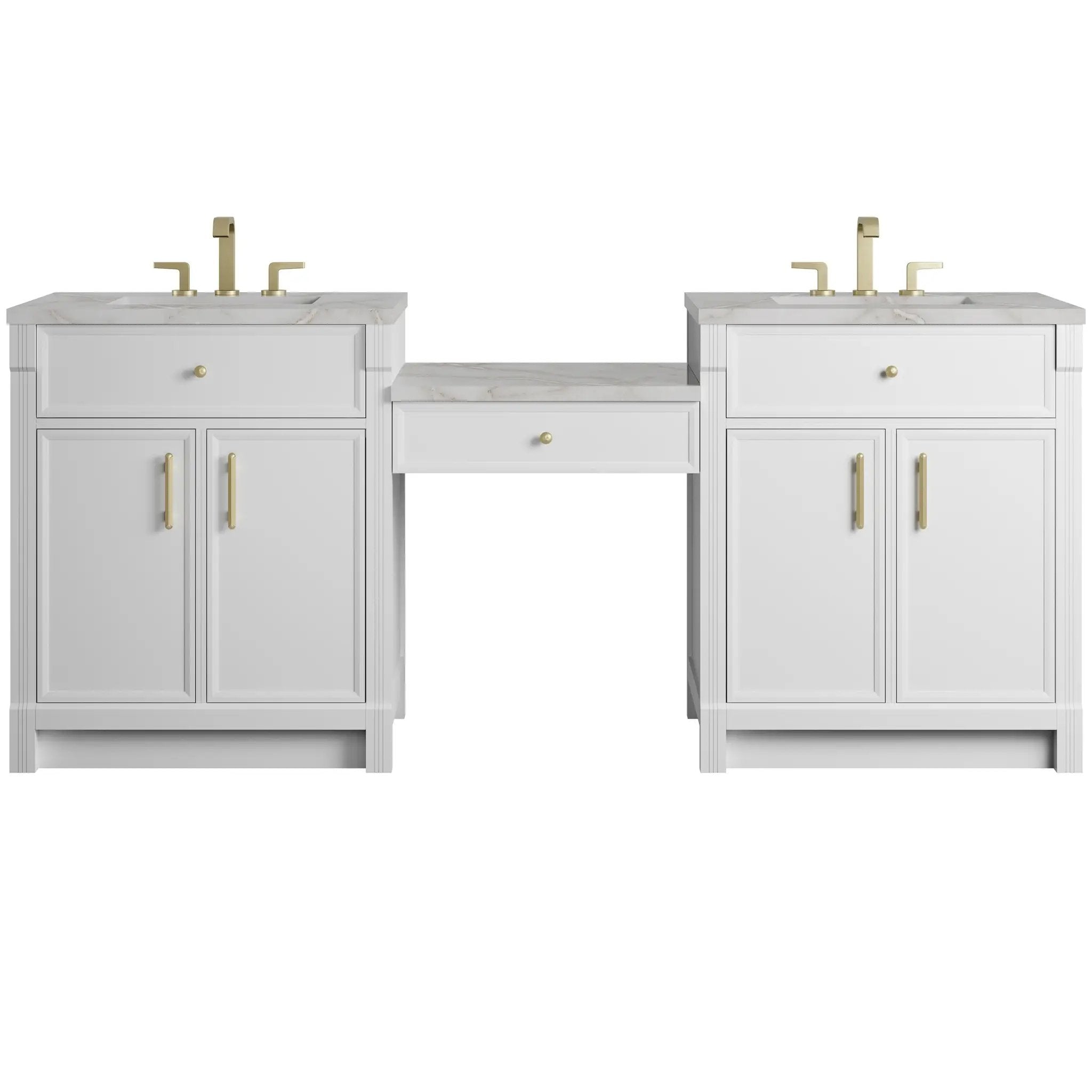 James Martin Bellshire 84" Dual Vanity Set with 24" Make-Up Counter - Bright White by James Martin Vanities