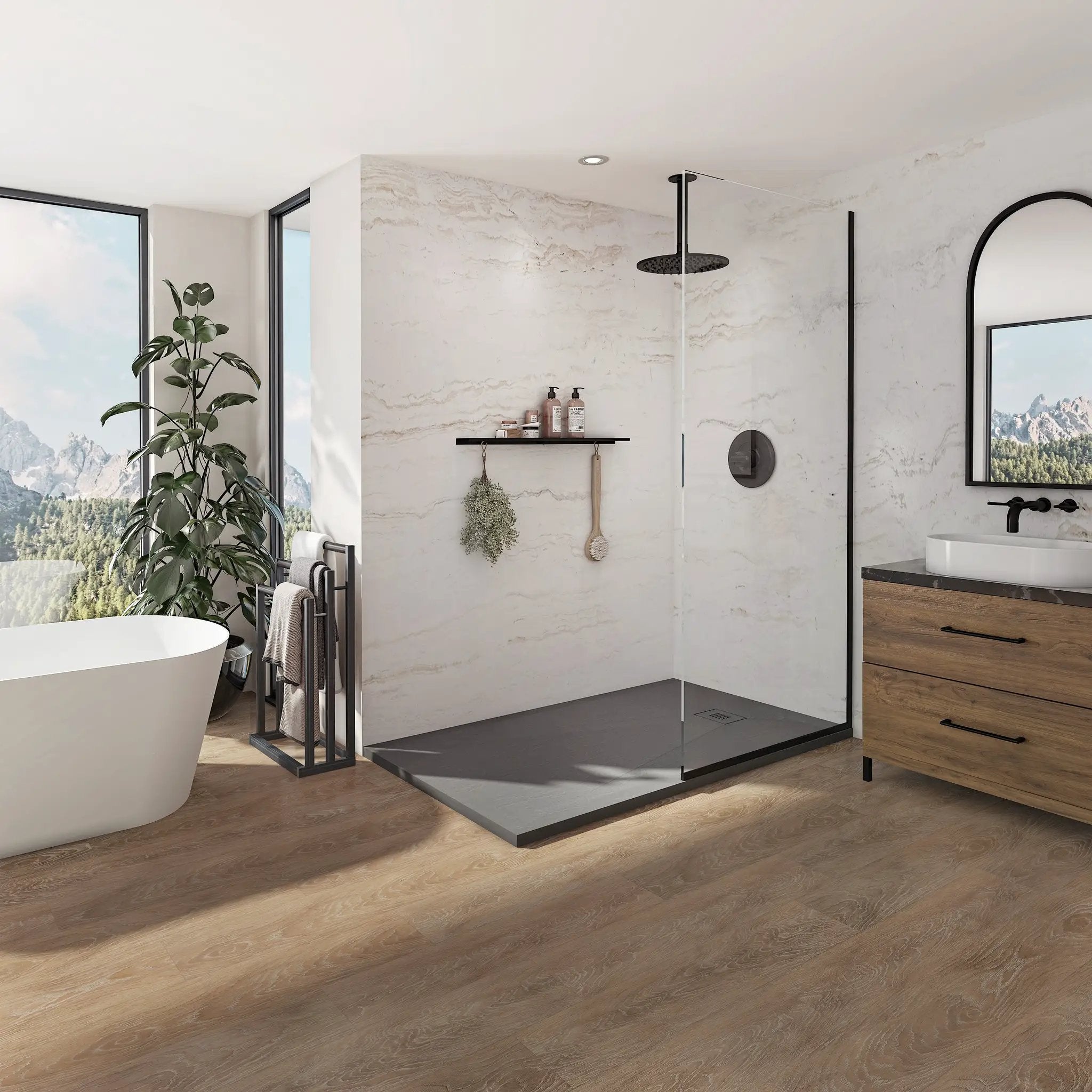 white shower base