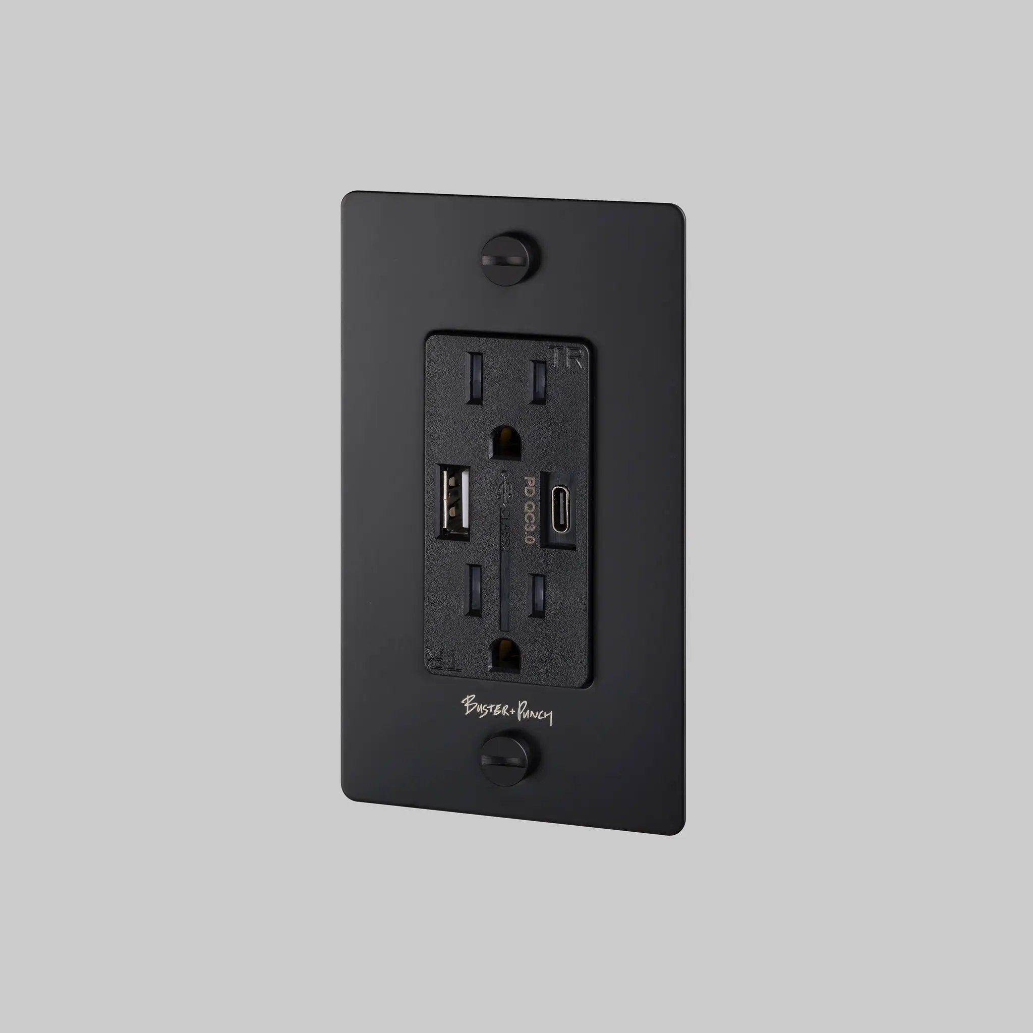 Buster + Punch 1G USB-A + C Charger Combination Duplex Outlet with Logo by Buster + Punch