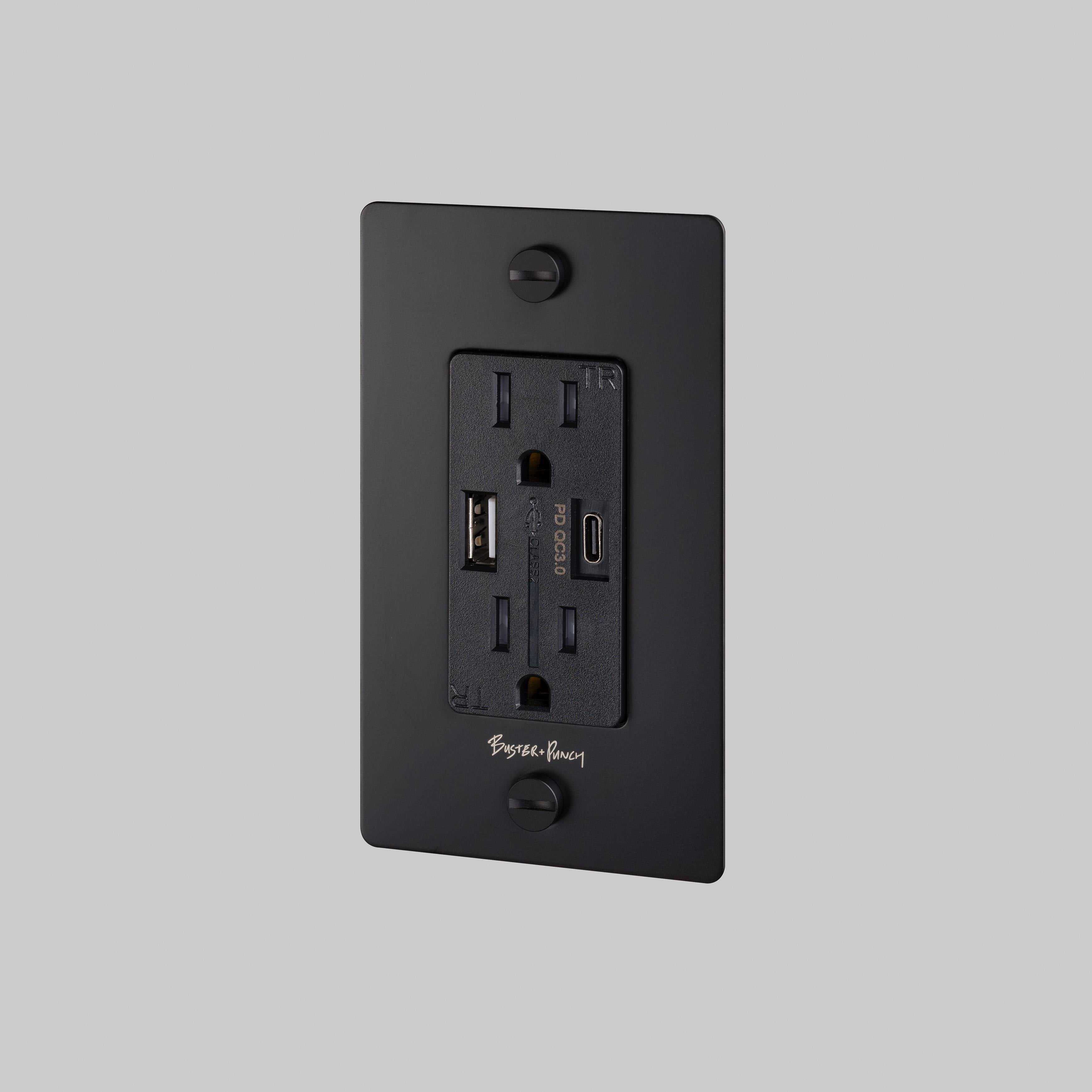 Buster + Punch 1G USB-A + C Charger Combination Duplex Outlet with Logo