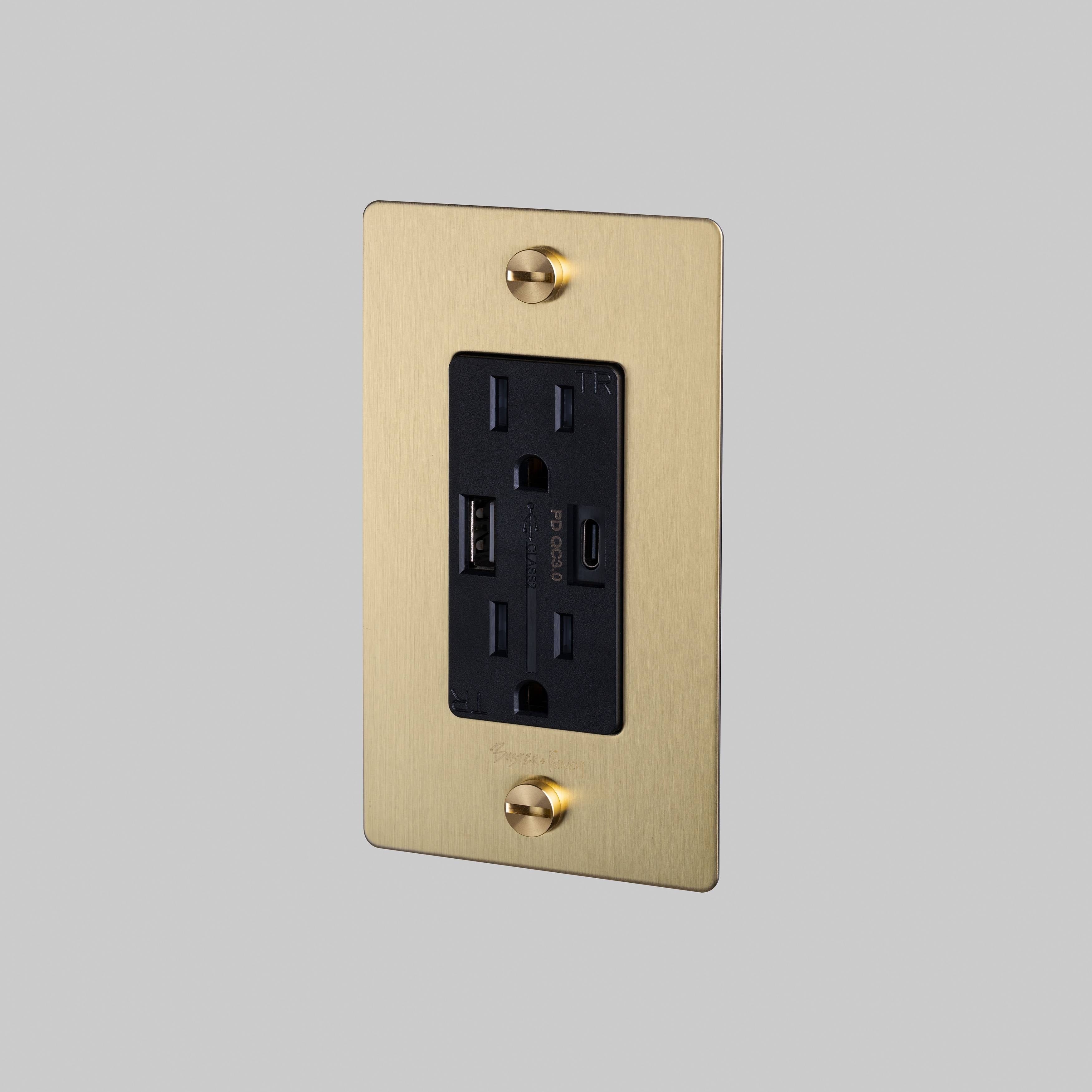 Buster + Punch 1G USB-A + C Charger Combination Duplex Outlet with Logo