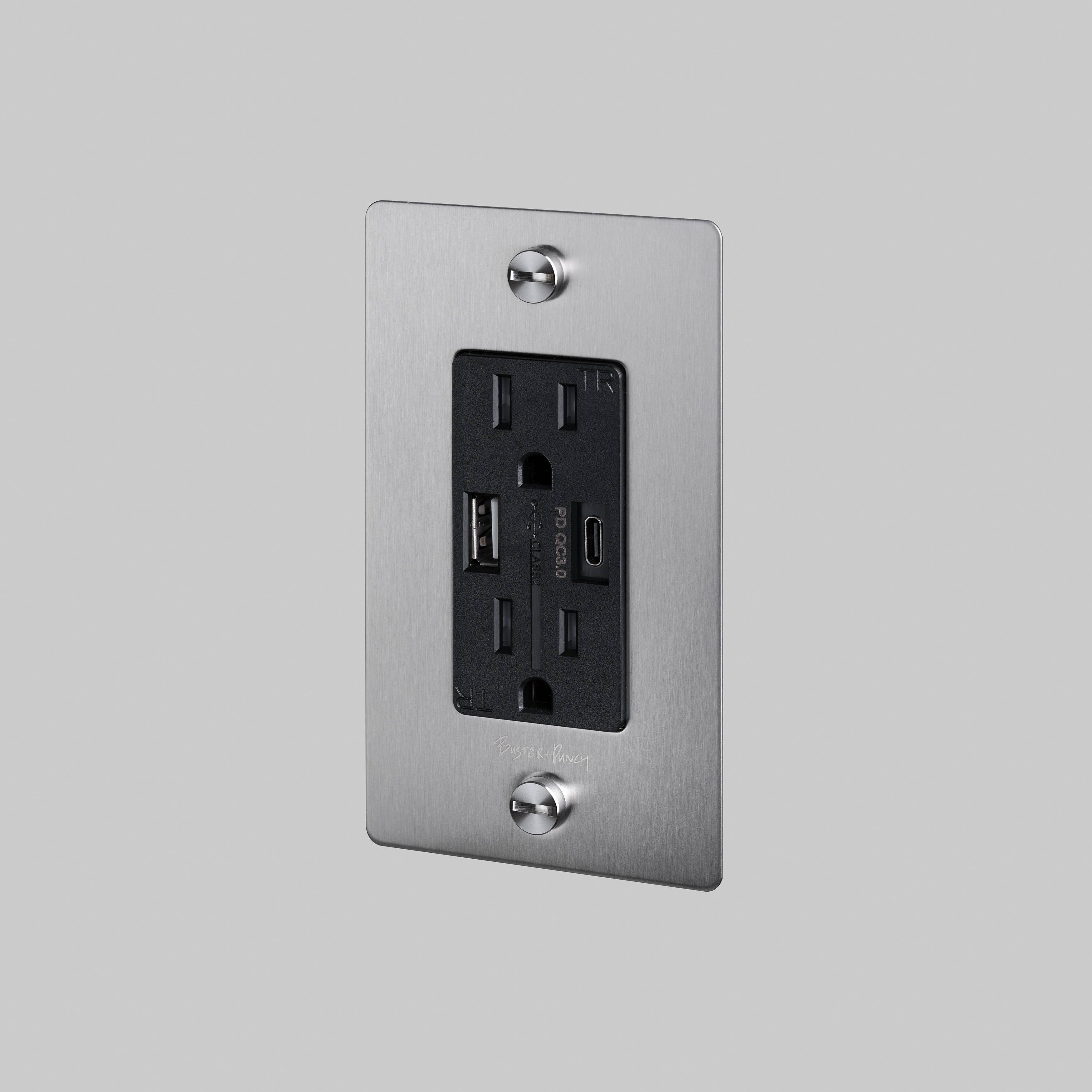 Buster + Punch 1G USB-A + C Charger Combination Duplex Outlet with Logo