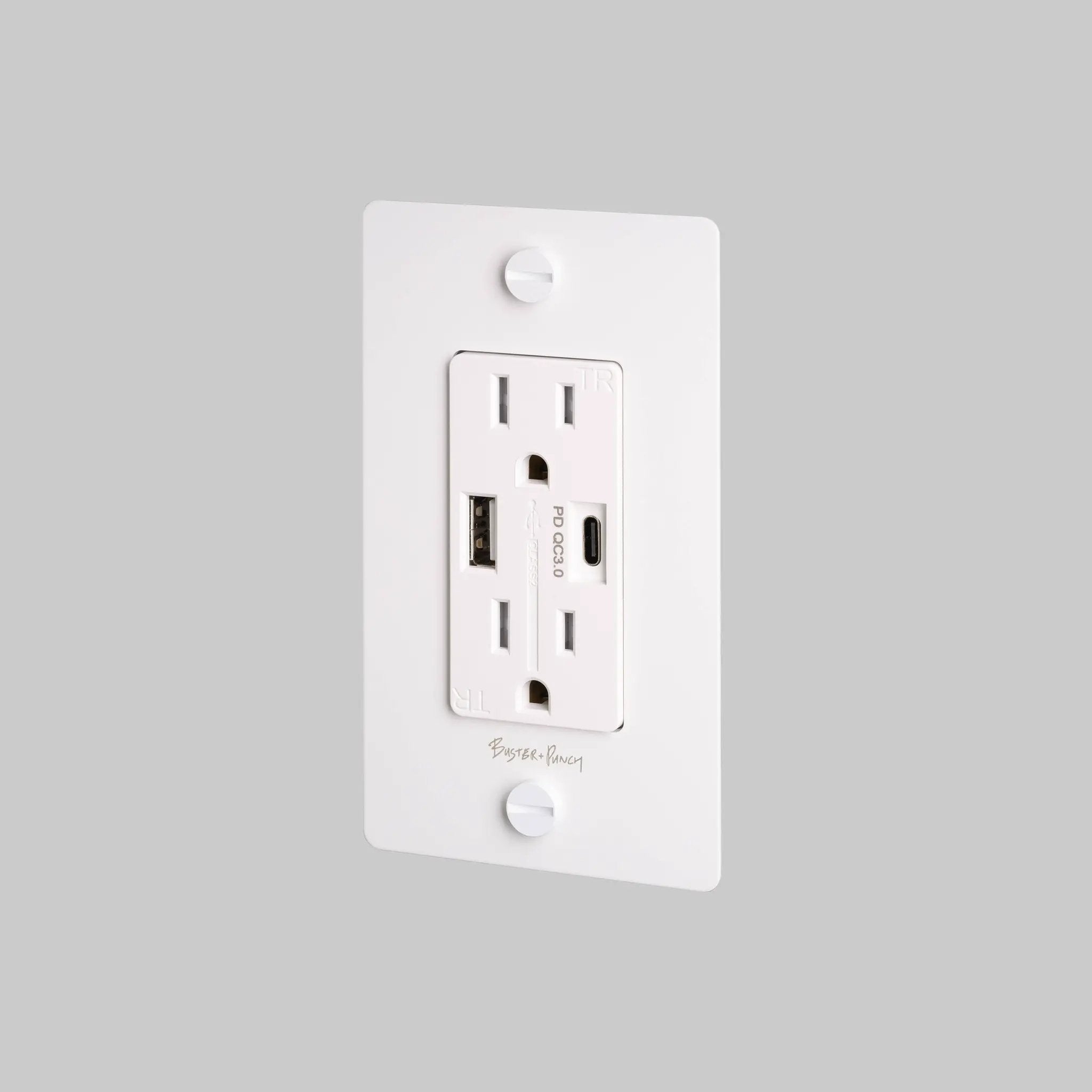 Buster + Punch 1G USB-A + C Charger Combination Duplex Outlet with Logo by Buster + Punch