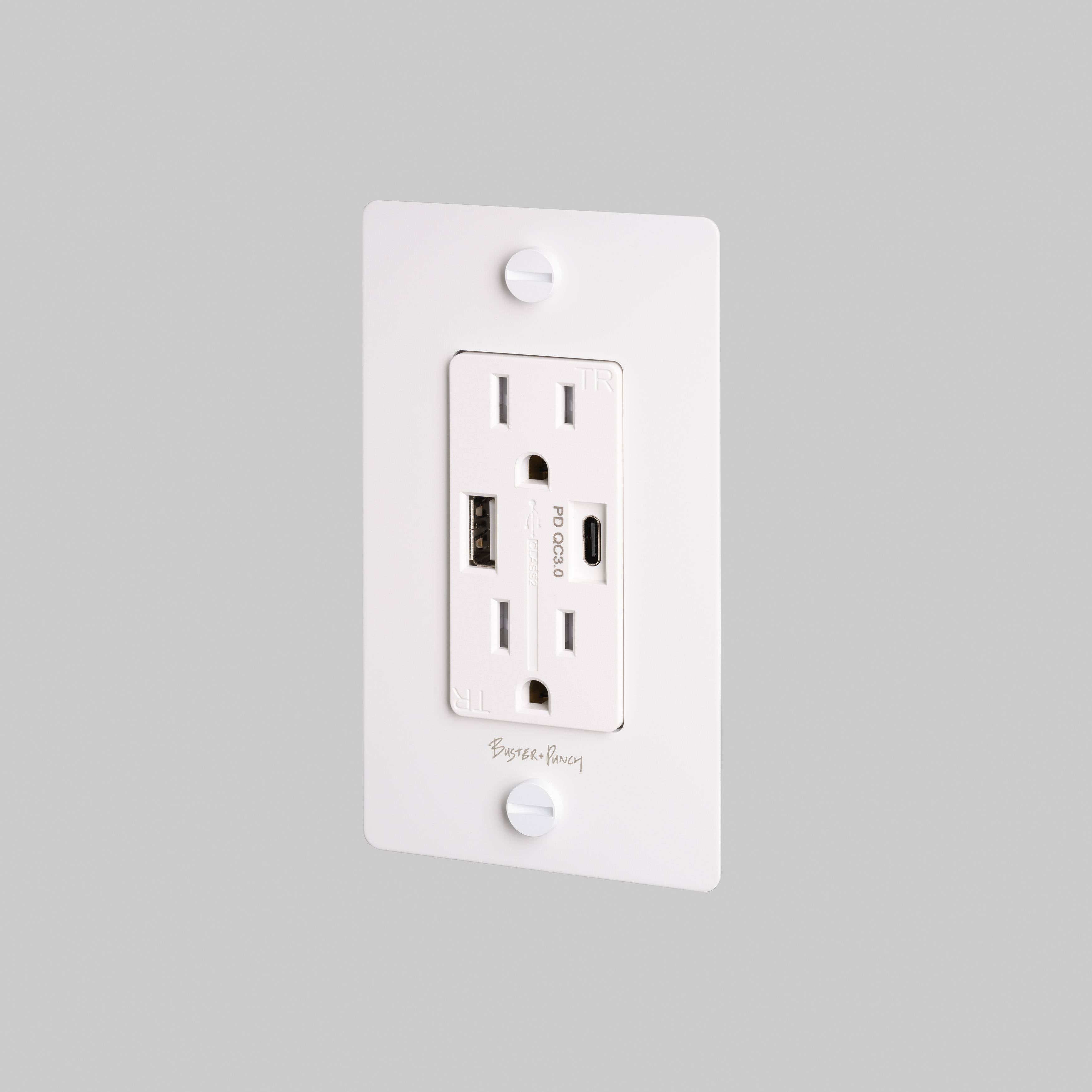 Buster + Punch 1G USB-A + C Charger Combination Duplex Outlet with Logo