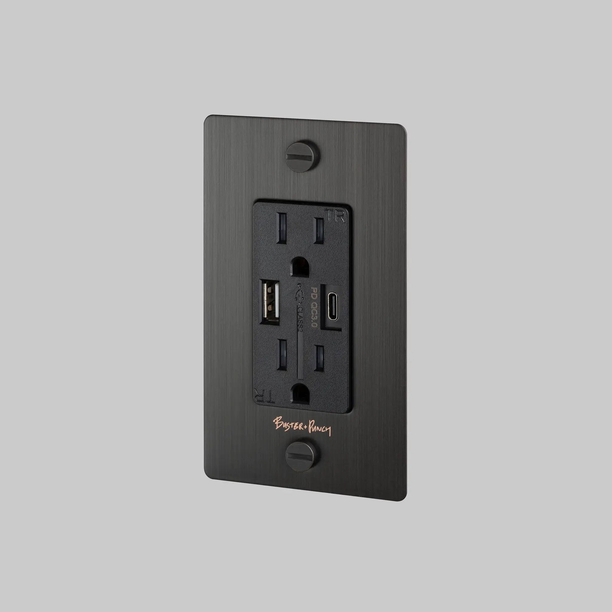 Buster + Punch 1G USB-A + C Charger Combination Duplex Outlet with Logo by Buster + Punch