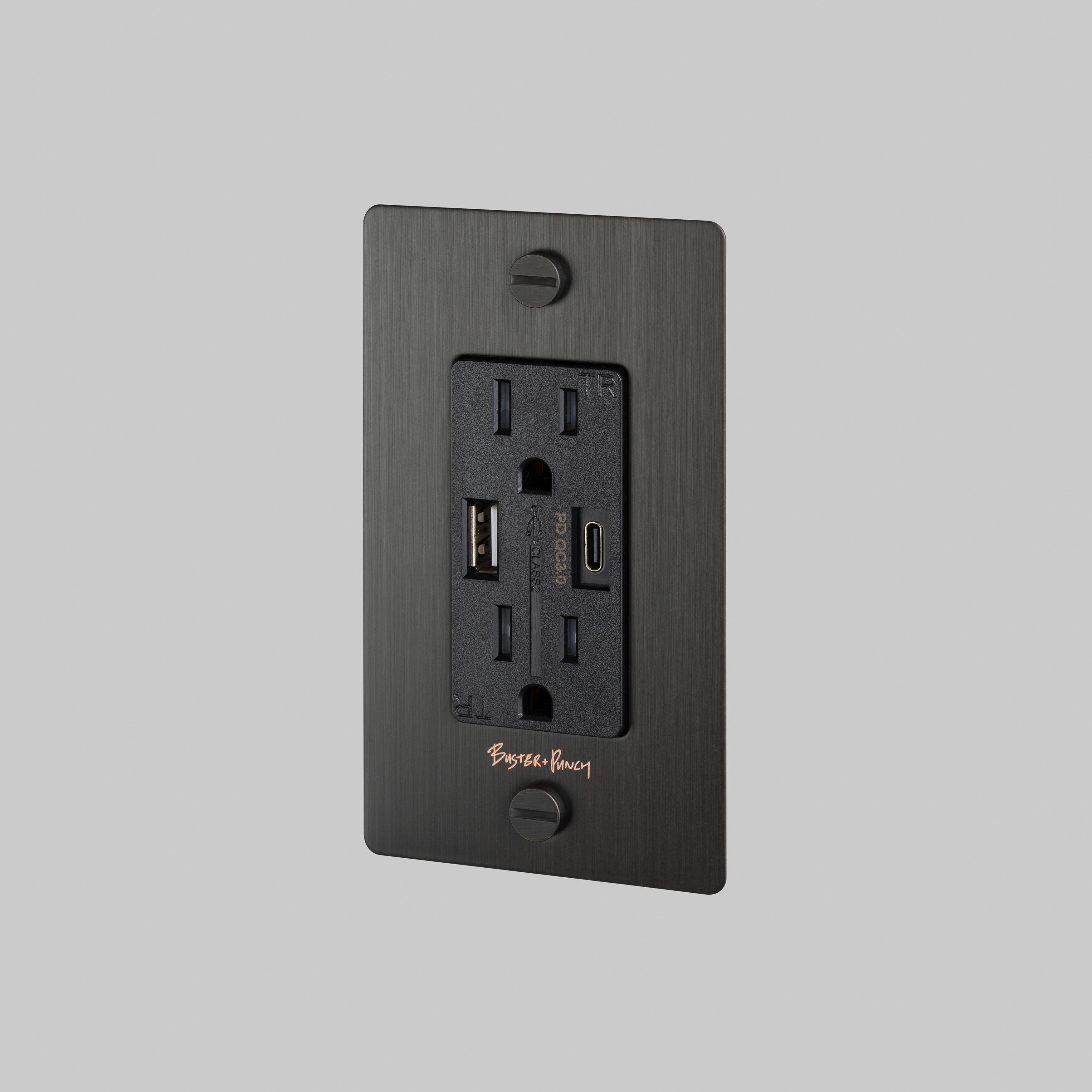 Buster + Punch 1G USB-A + C Charger Combination Duplex Outlet with Logo