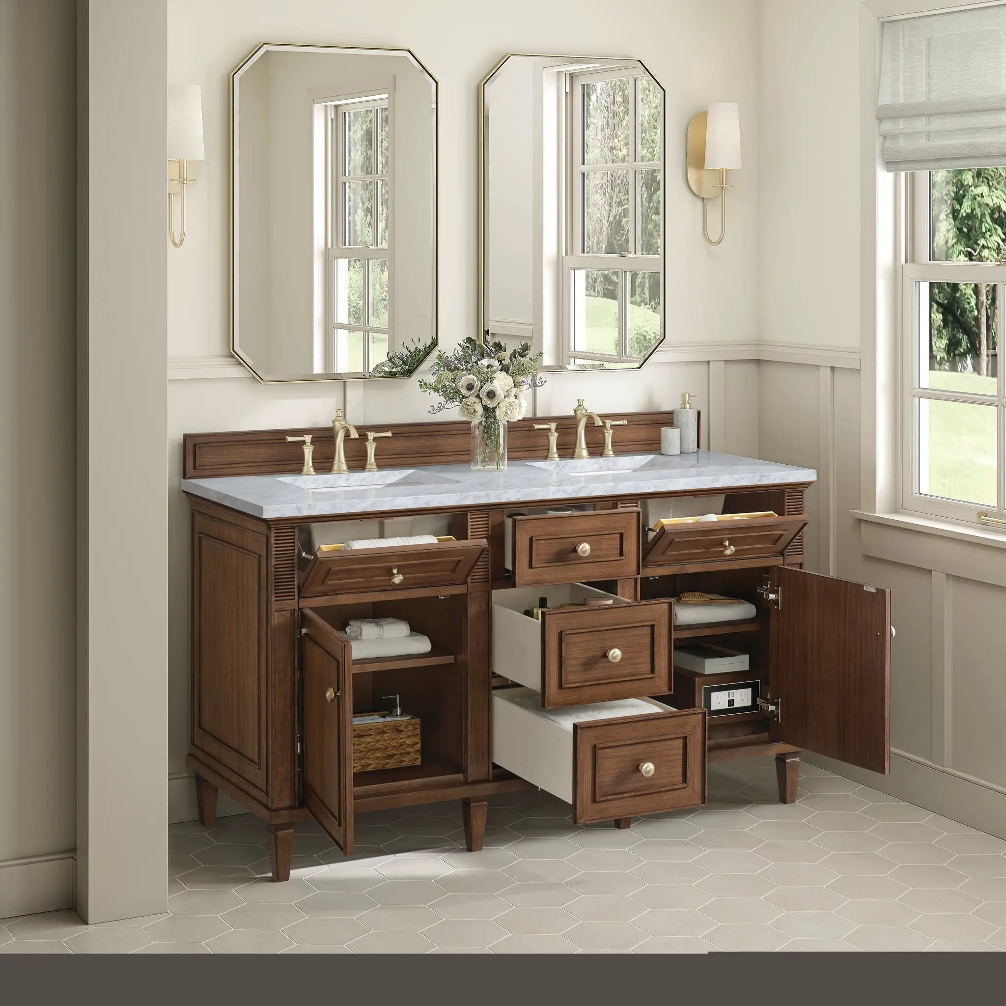 mid-century walnut vanity
