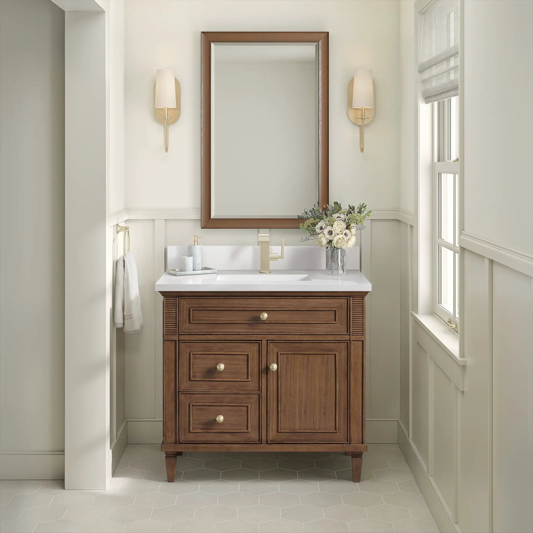 mid-century walnut vanity