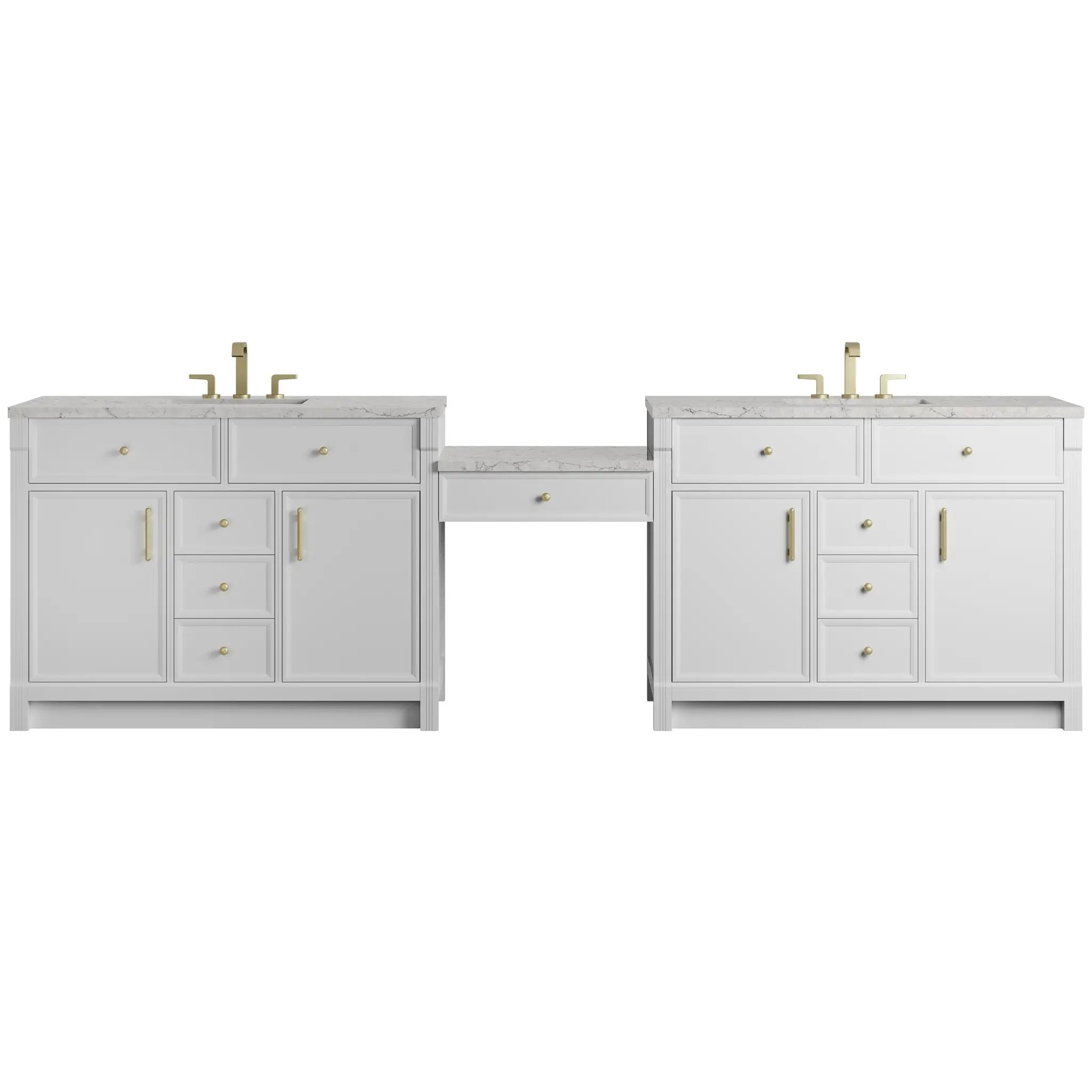 James Martin Bellshire 120" Dual Vanity Set with 24" Make-Up Counter - Bright White by James Martin Vanities