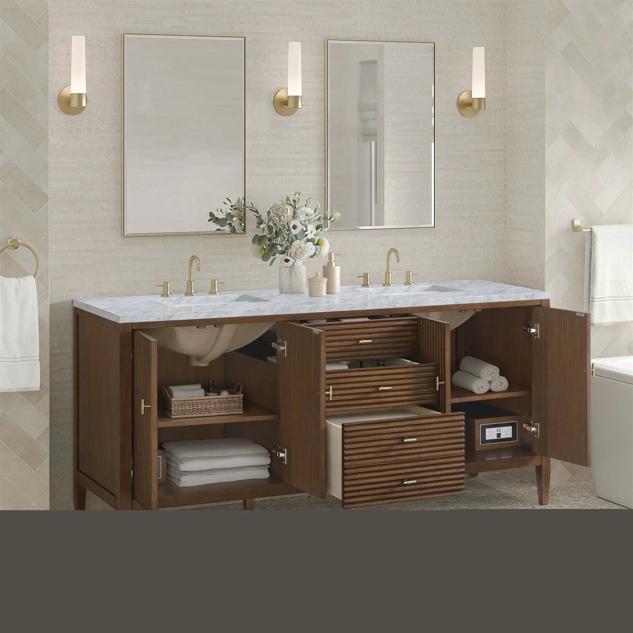 mid-century walnut vanity