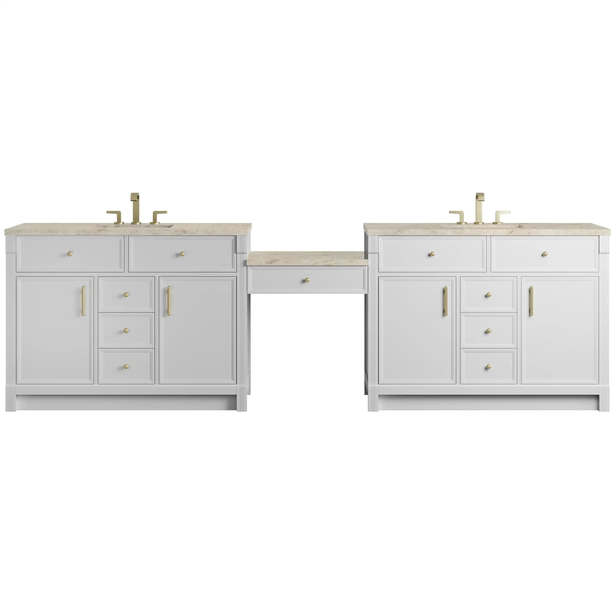 James Martin Bellshire 120" Dual Vanity Set with 24" Make-Up Counter - Bright White by James Martin Vanities