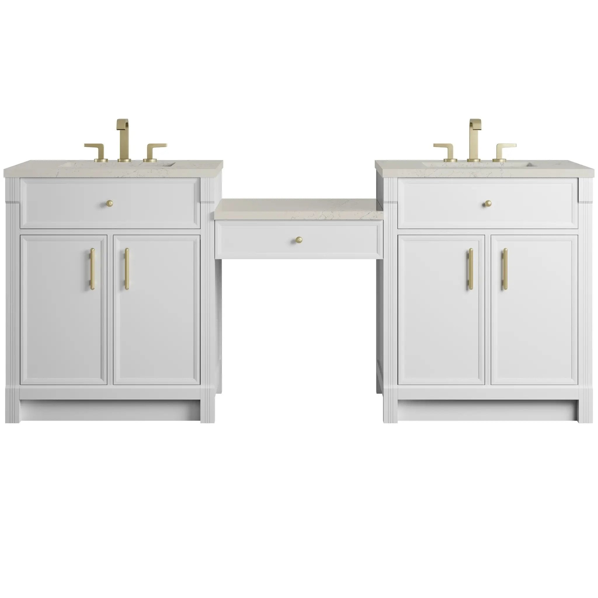 James Martin Bellshire 84" Dual Vanity Set with 24" Make-Up Counter - Bright White by James Martin Vanities