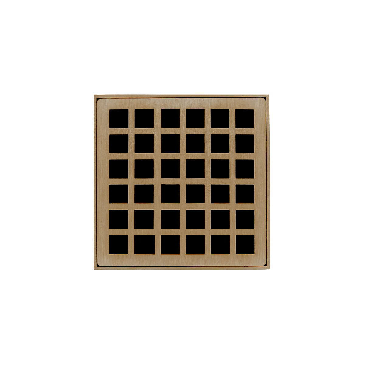 Infinity Drain 4" x 4" QD 4 Premium Center Drain Kit with Squares Pattern Decorative Plate with Cast Iron Drain Body, 2" Outlet