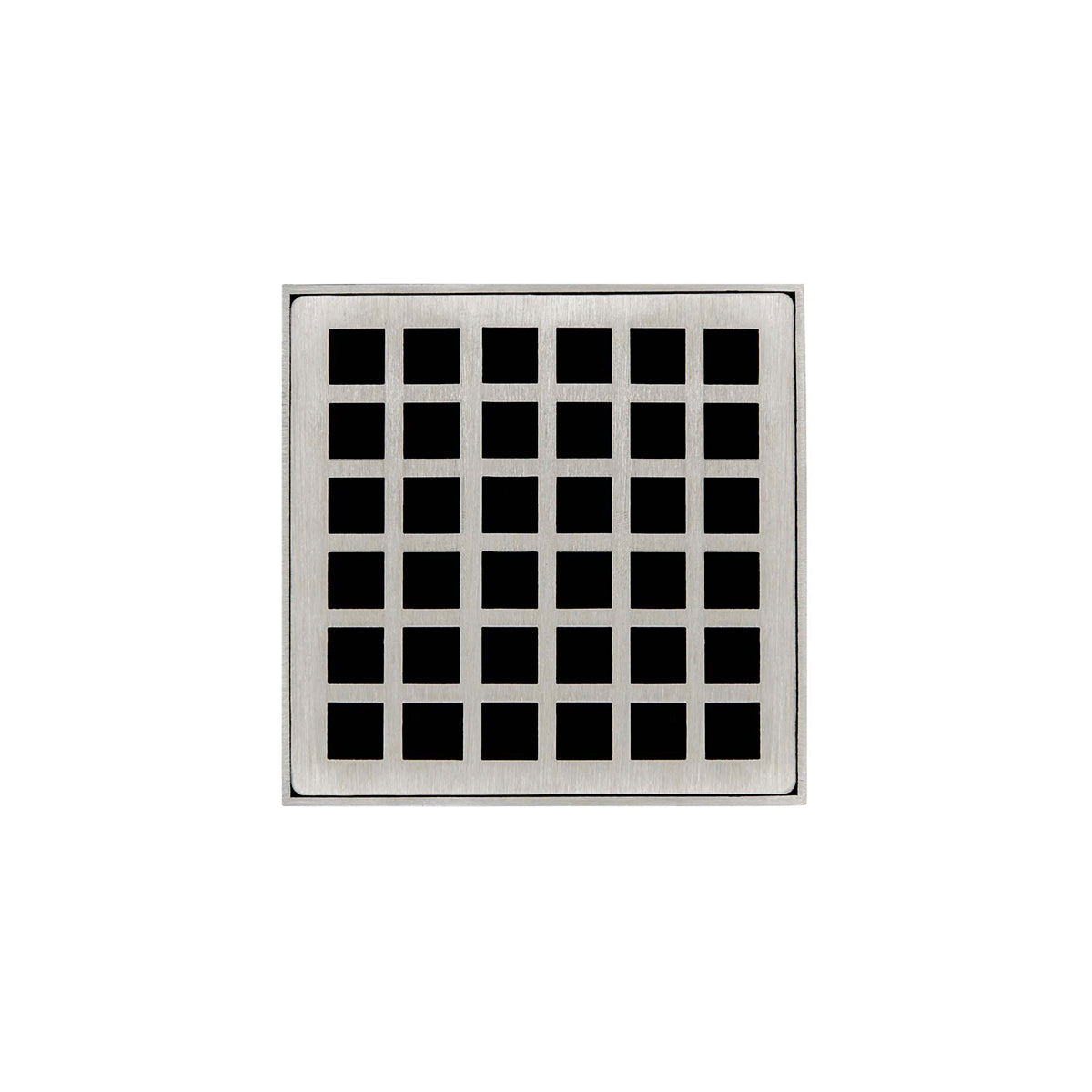 Infinity Drain 4" x 4" QDB 4 Premium Center Drain Kit with Squares Pattern Decorative Plate with ABS Bonded Flange Drain Body, 2", 3" and 4" Outlet