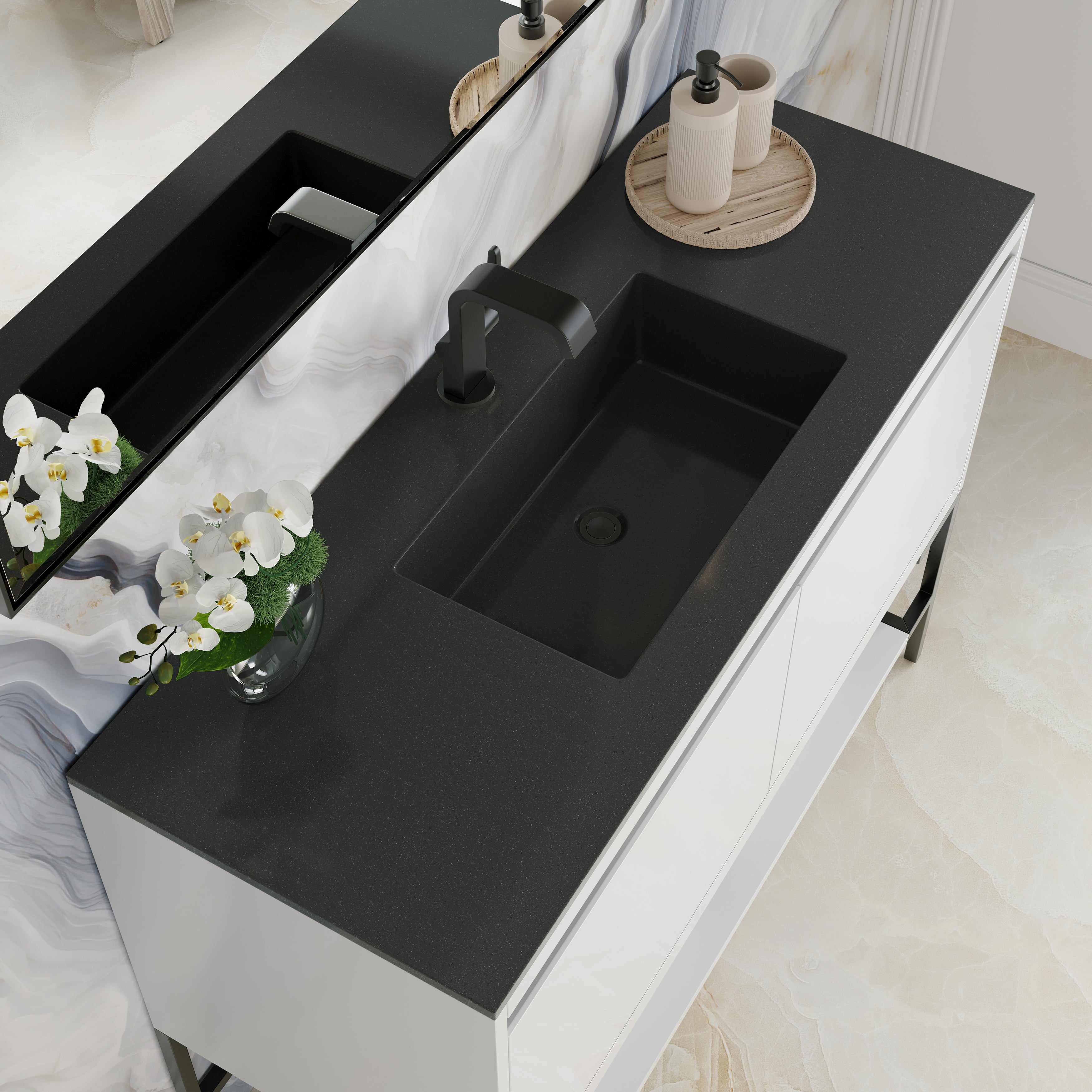 charcoal black composite stone top vanity