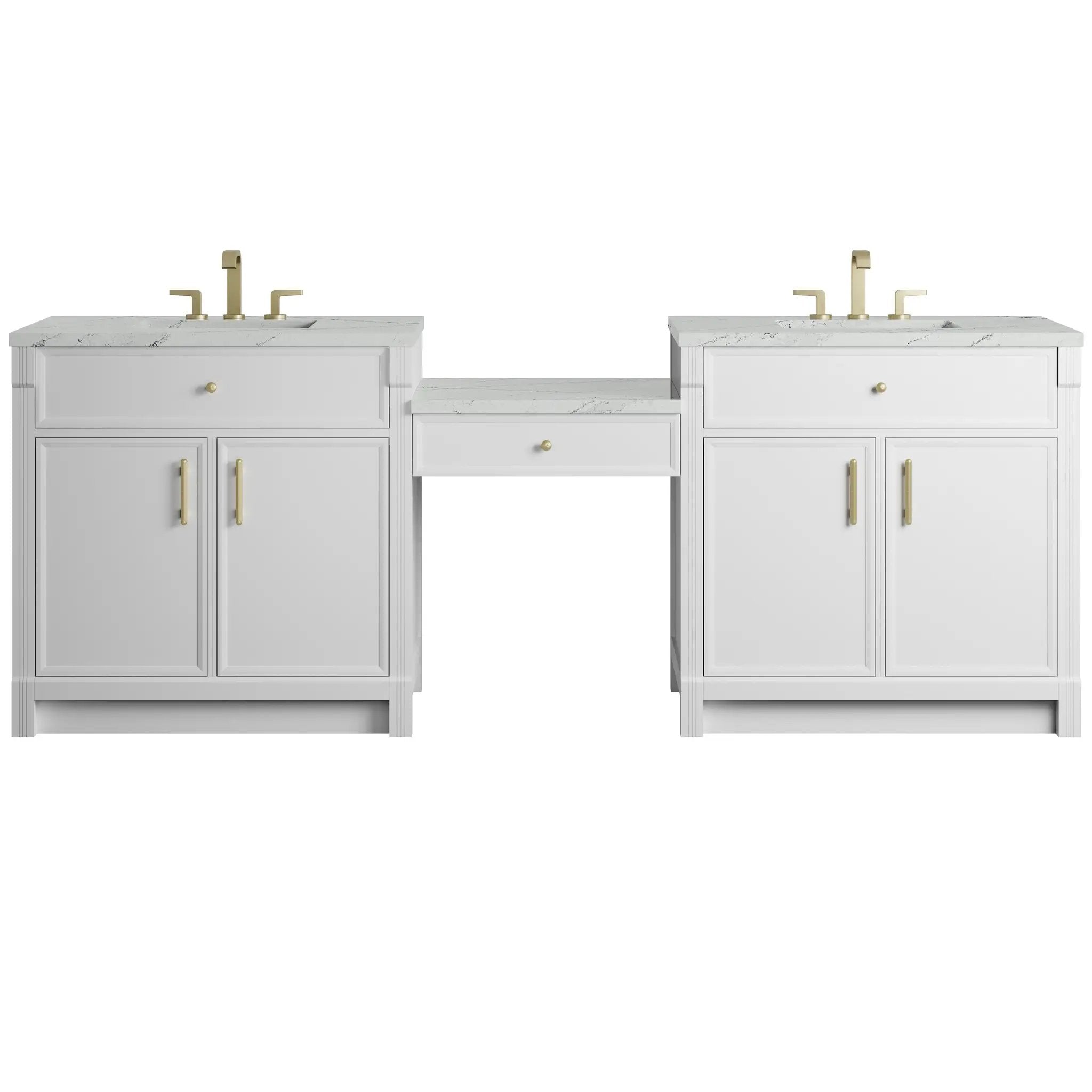 James Martin Bellshire 96" Dual Vanity Set with 24" Make-Up Counter - Bright White by James Martin Vanities