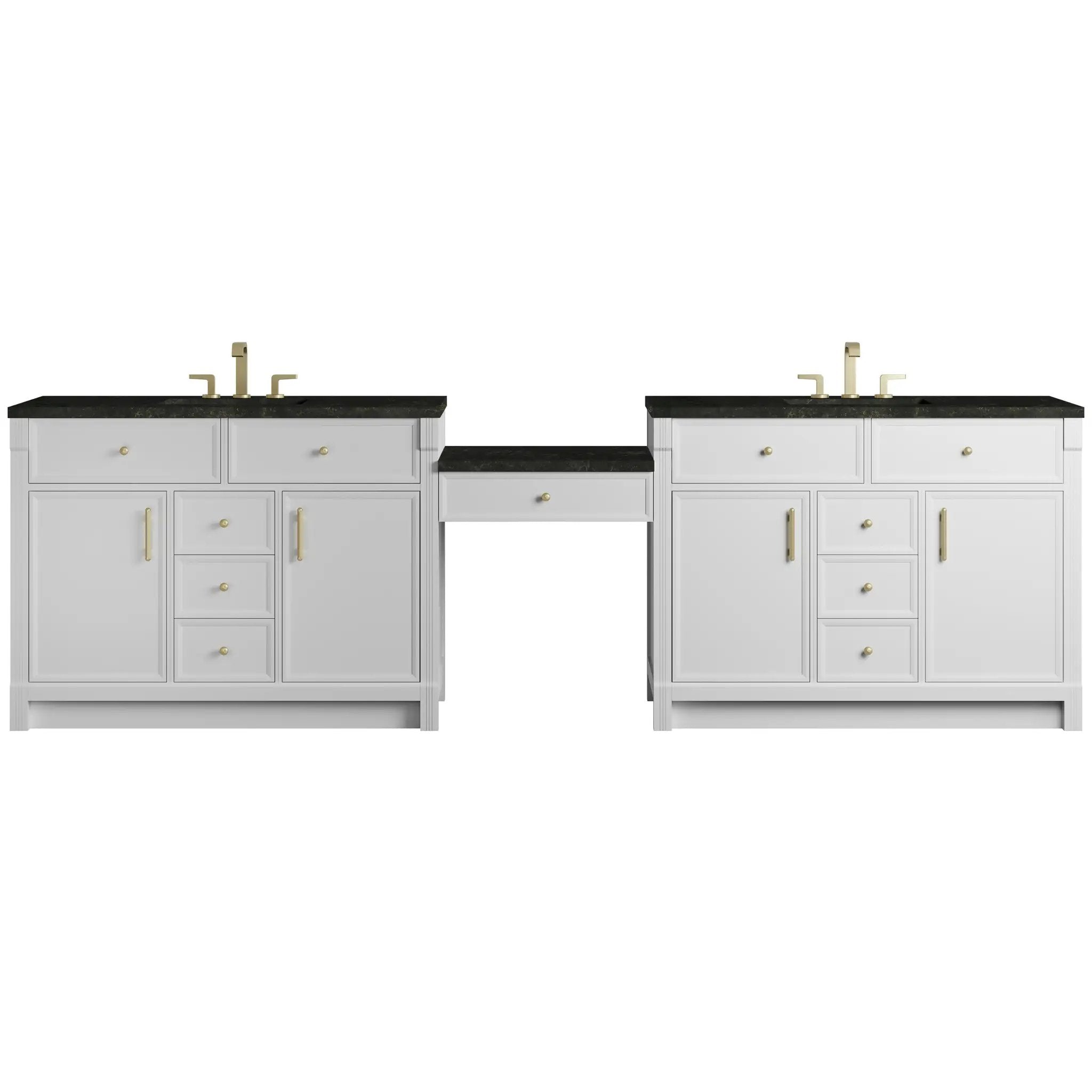 James Martin Bellshire 120" Dual Vanity Set with 24" Make-Up Counter - Bright White by James Martin Vanities