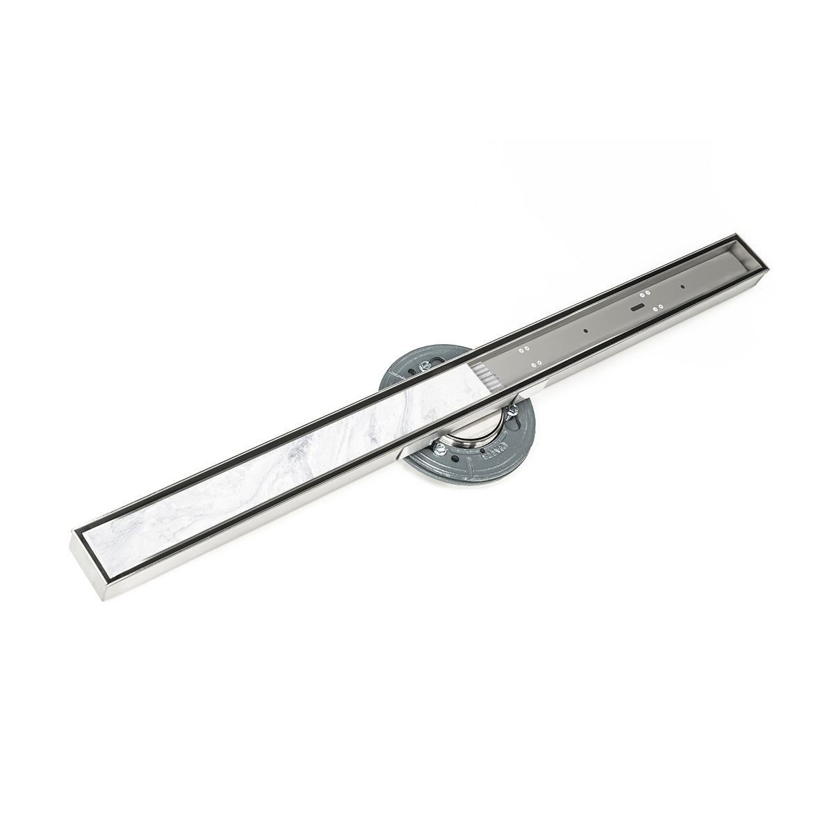 Infinity Drain 96" S-Stainless Steel Series High Flow Site Sizable Linear Drain Kit with Tile Insert Frame with ABS Drain Body, 3" Outlet