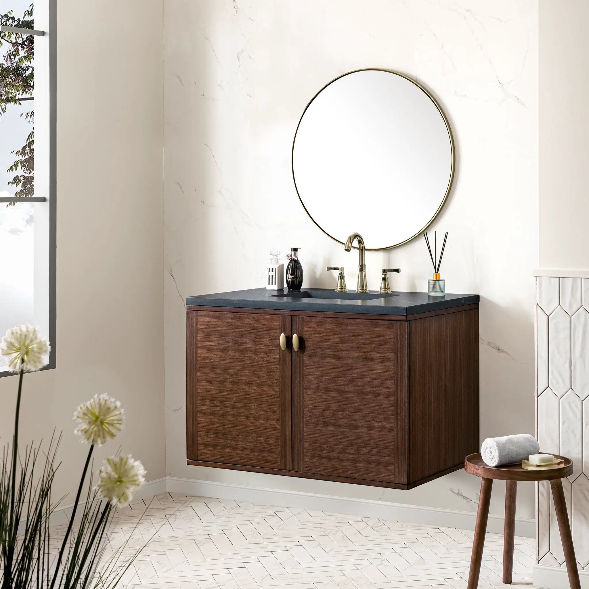 mid-century walnut vanity