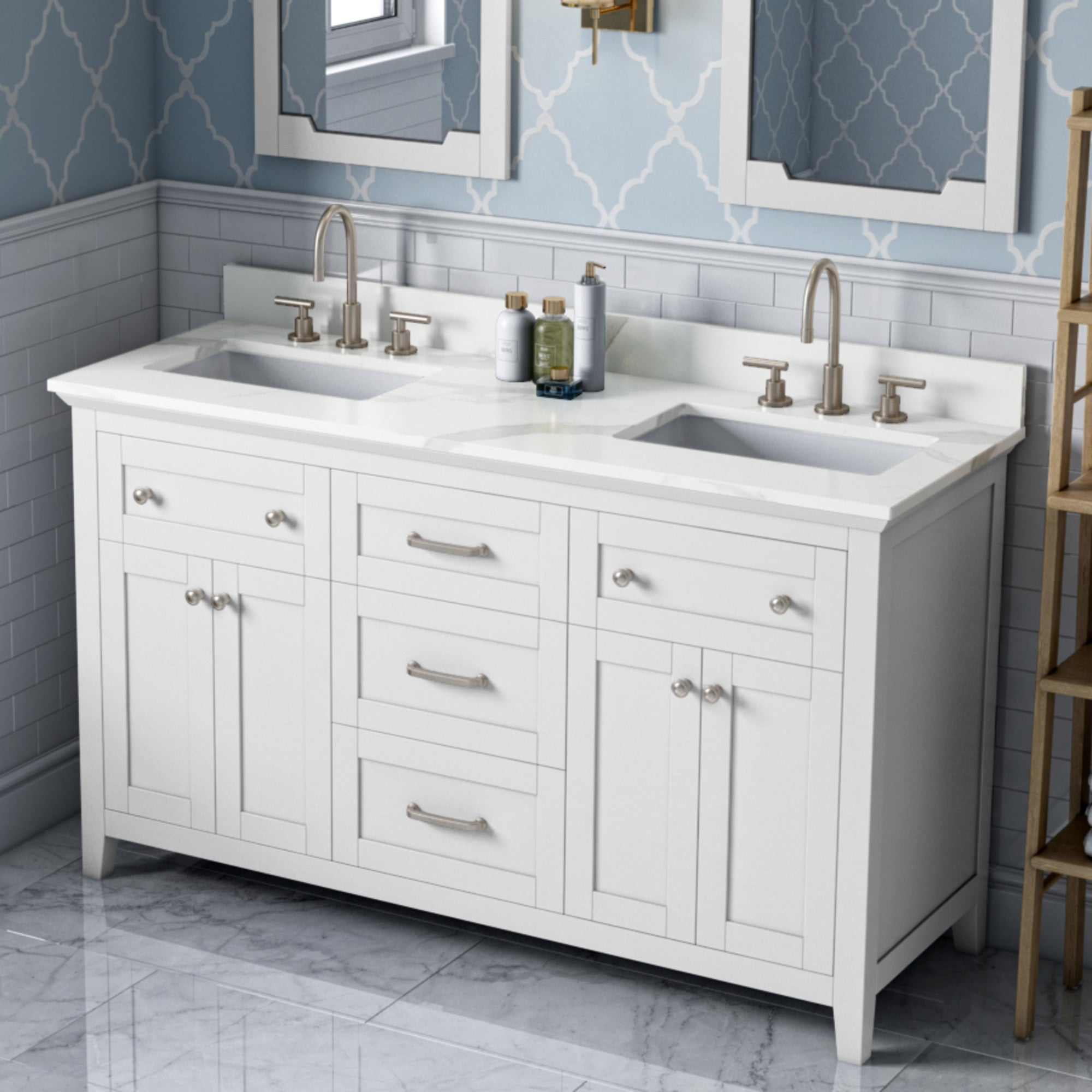 Jeffrey Alexander 60" White Chatham Vanity Set