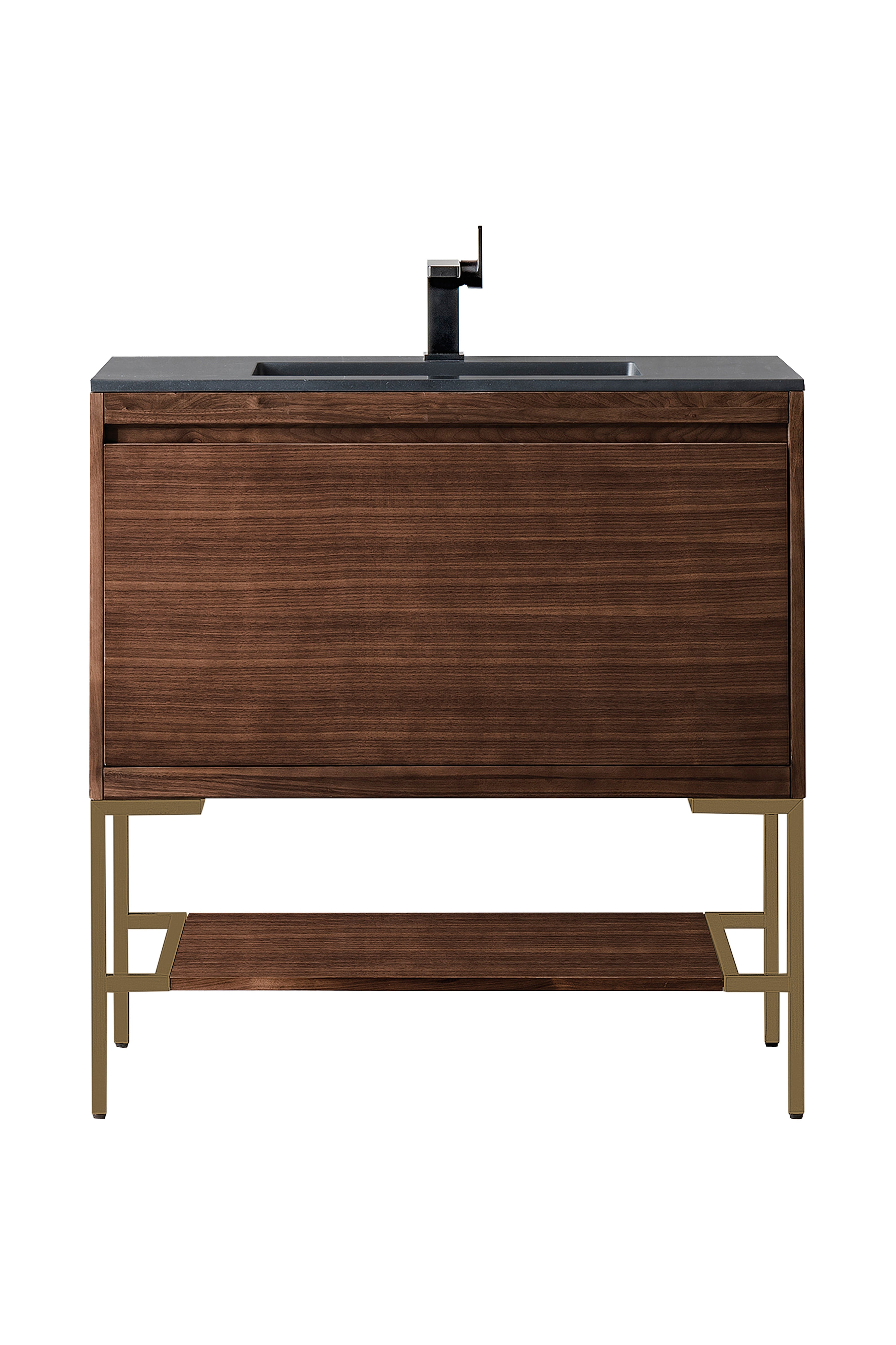 James Martin Vanities Milan 35.4" Single Vanity Cabinet, Mid Century Walnut, Radiant Gold