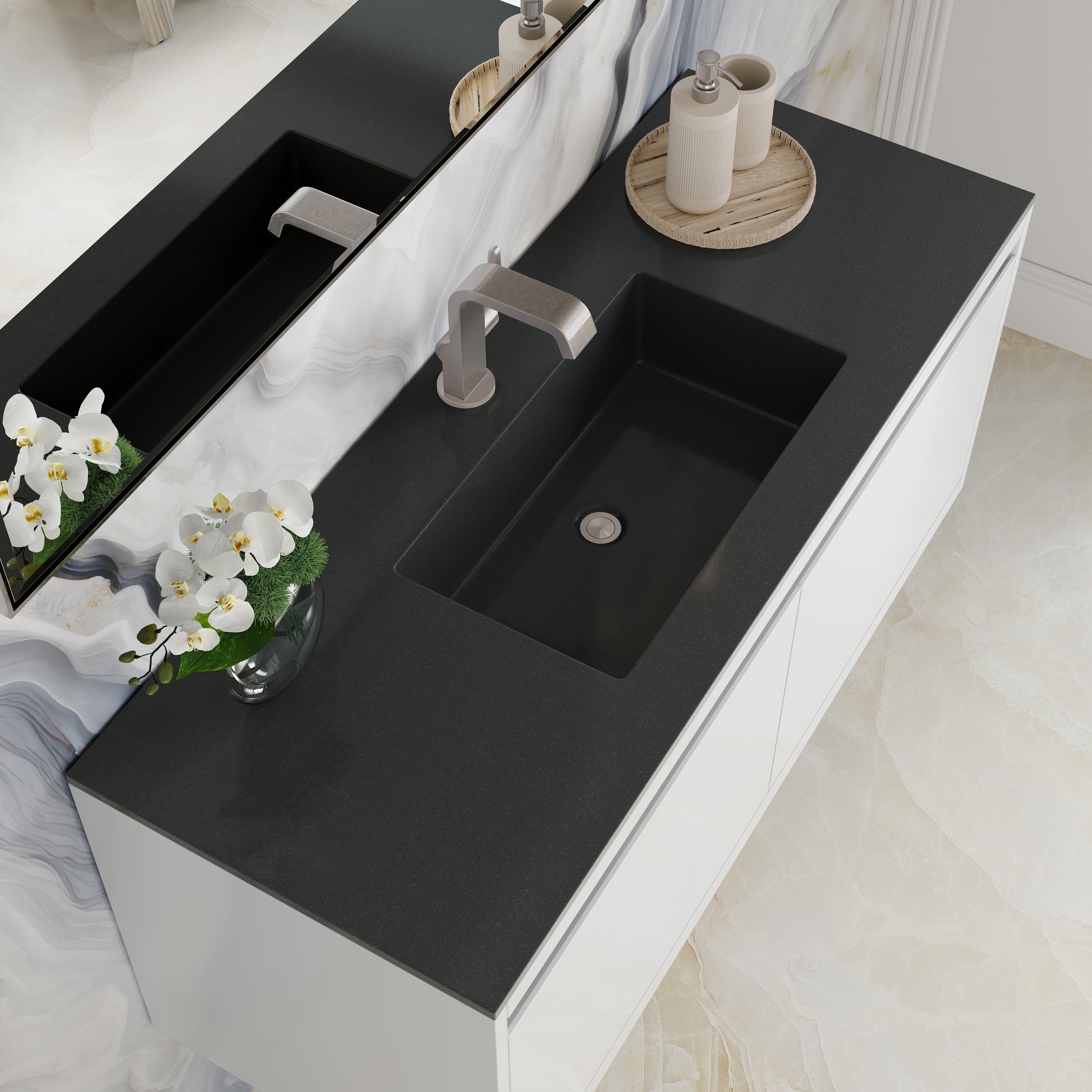 charcoal black composite stone top vanity